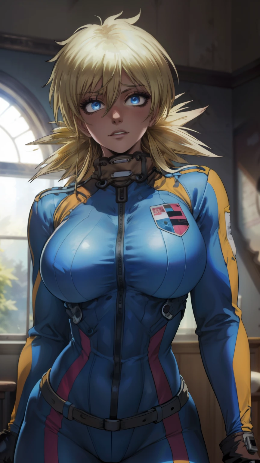 (masterpiece, highest quality, best quality, official art, beautiful and aesthetic: 1.2), (1girl), extremely detailed, (fractal art: 1.3), colorful, highest detailed, perfect face, upper body, HDR, ), vivid visual effects, (dynamic stripes, luminous traces: 1.2), long blonde hair, hellsing, integra, breast focus, breasts, large breasts, bare breasts, naked, nude, boob window, sexy, wide hips, thicc figure, Detailed blue eyes, Detailed face, Detailed eyes, bodysuit, one piece bodysuit, one piece suit