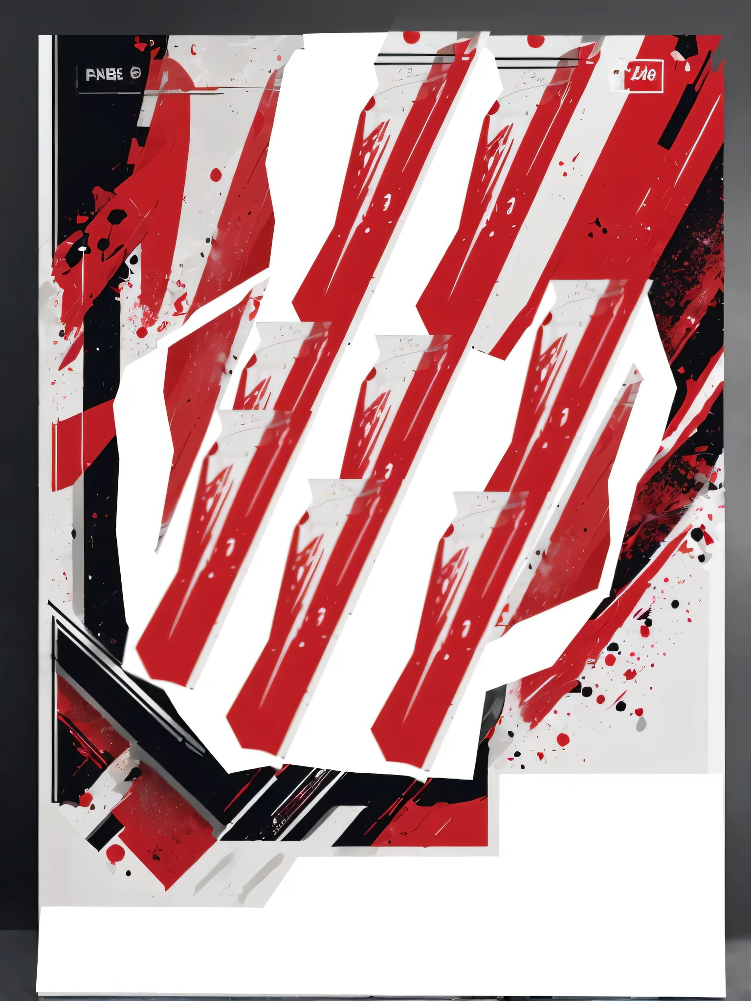 a close up of a poster with a red and white design, trash polka, red white and black, poster design, red white black colors, modern edgy graphic design, poster artwork, promotional poster art, red white and black colors, official poster artwork, fragmented typography, mirrors edge art style, movie poster with no text, red black and white