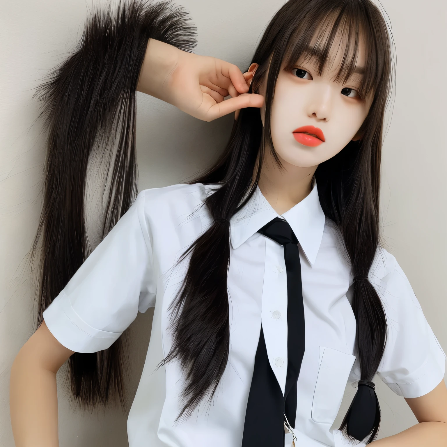 girl wearing a big collared shirt