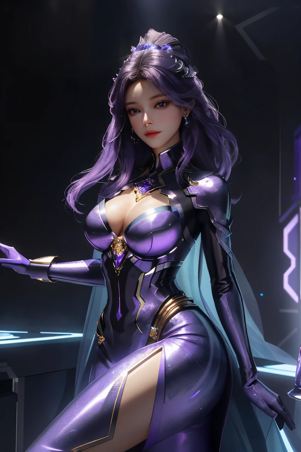 In the heart of the cyber 7.0 metropolis, a woman with a perfectly sculpted figure captivates the gaze. Her allure lies not only in her beauty but also in her detective-style attire. She wears a form-fitting ensemble that accentuates her every curve, radiating an aura of confidence and sophistication. Her sky-blue cat eyes, large and expressive, dazzle with their luster of purple crystals, adding an ethereal and enchanting quality to her visage. The image is presented in an ar 4:3 aspect ratio, ensuring a balanced and harmonious composition. With the s2-imagine matic algorithm working in the background