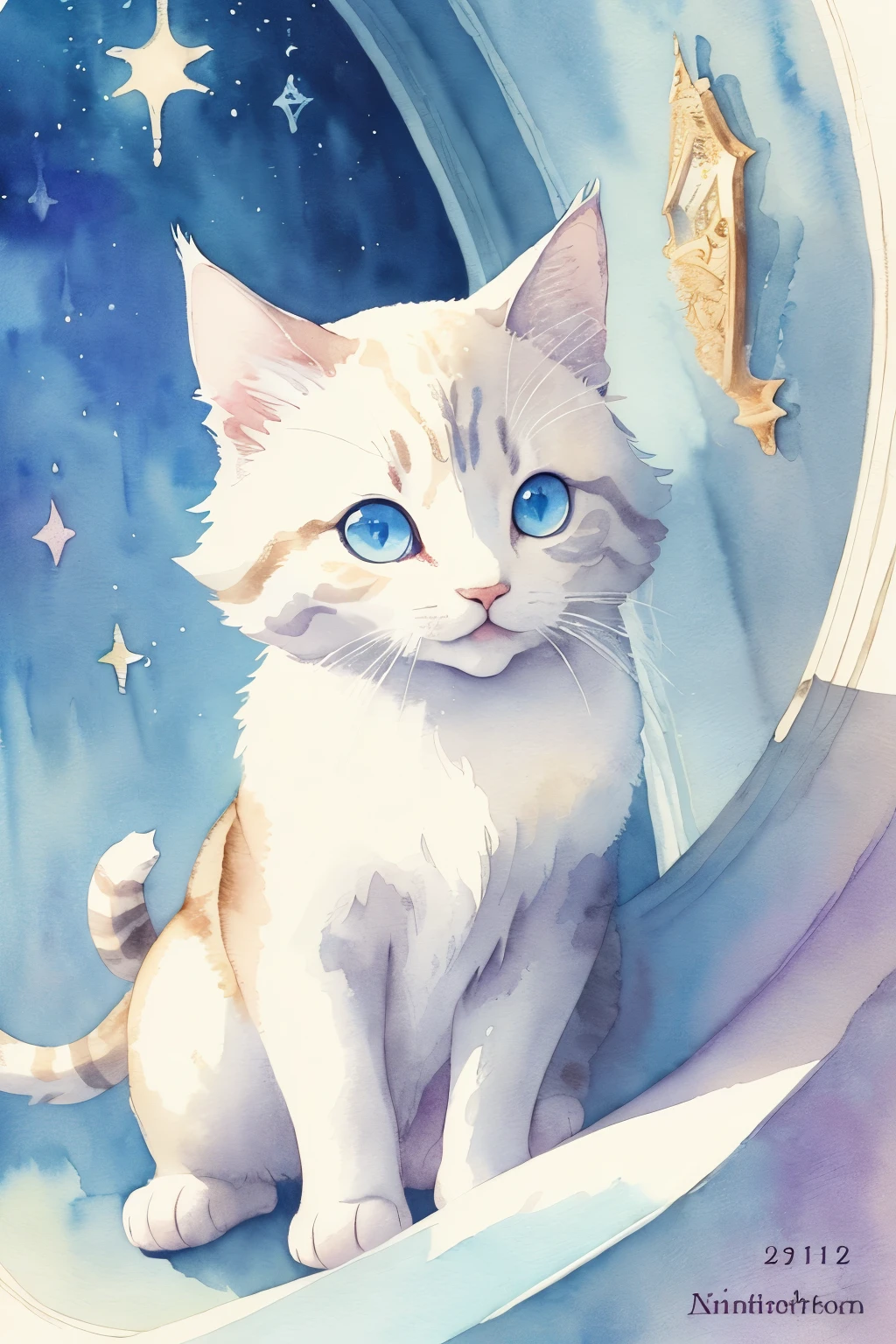 ((animal,watercolor painting,Playing cat)),dance,raise your hand,open your mouth,One tail,indoor,masterpiece,highest quality,animal,(tarot cards,blue eyes,fluffy cat,cute,fun,happiness),stylish scenery,glitter effect,star,celebration,anatomically correct,Good luck,最高にcute猫,cute猫,fantasy,randolph caldecott style,enlightenment,(watercolor painting,Gentle colors,hand-drawn style,like an illustration,soft color palette,pop,fancy)