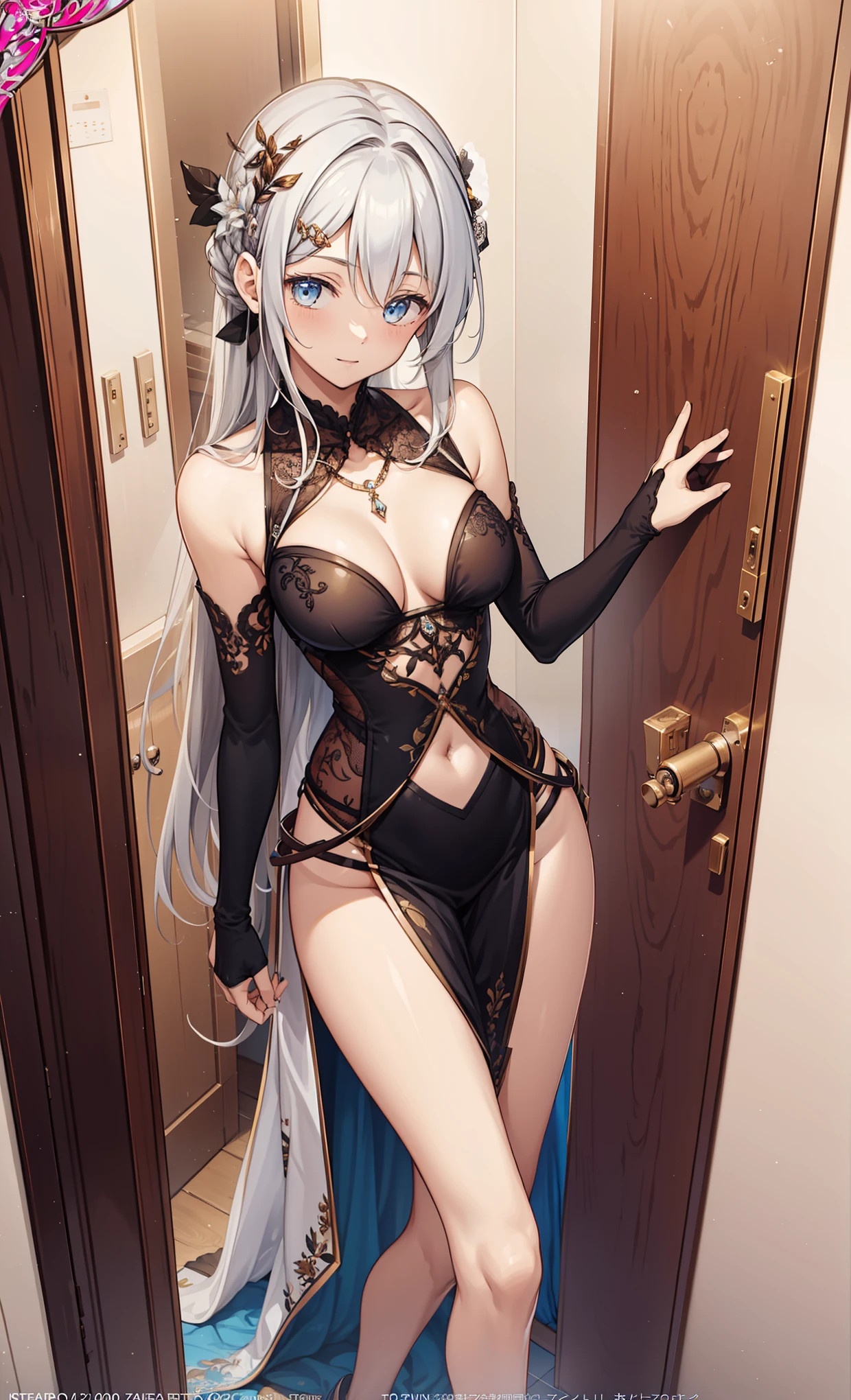 (masterpiece, top quality, best quality,official art, Beautiful and beautiful:1.2),(1 girl:1.3), 1 girl,Prom dress,bathroom,water,wet body,translucent,charm:0.5,3/4 body images,super ultra detail,fractal art