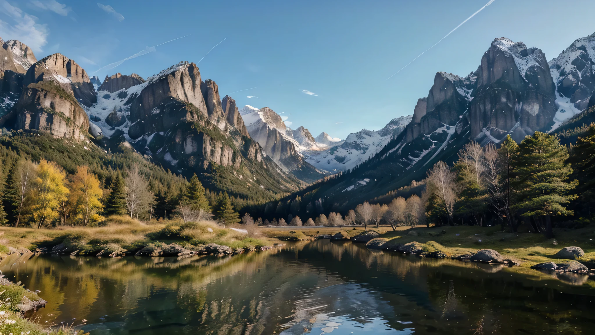 (best quality,8k,highres),ultra-detailed,(realistic,photorealistic,photo-realistic:1.37) Misty Mountain, Beautiful Misty Mountain, majestic snow-capped peaks, thick mist, tranquil valley, towering pine trees, serene lake, colorful wildflowers, gentle breeze, mystical atmosphere, magical sunrise or sunset, dramatic lighting, ethereal fog, peaceful solitude, distant birdsong, breathtaking panoramic view, hidden caves, rocky cliffs, cascading waterfalls, crystal clear streams, reflection of mountains in the water, hidden wildlife, sense of grandeur, awe-inspiring beauty, sense of calm and serenity, untouched wilderness.