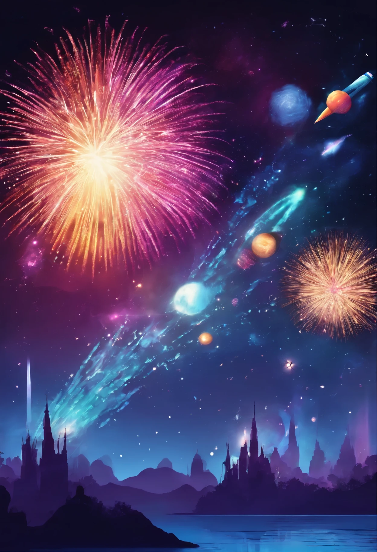 Spectacular fireworks display. The fireworks are huge