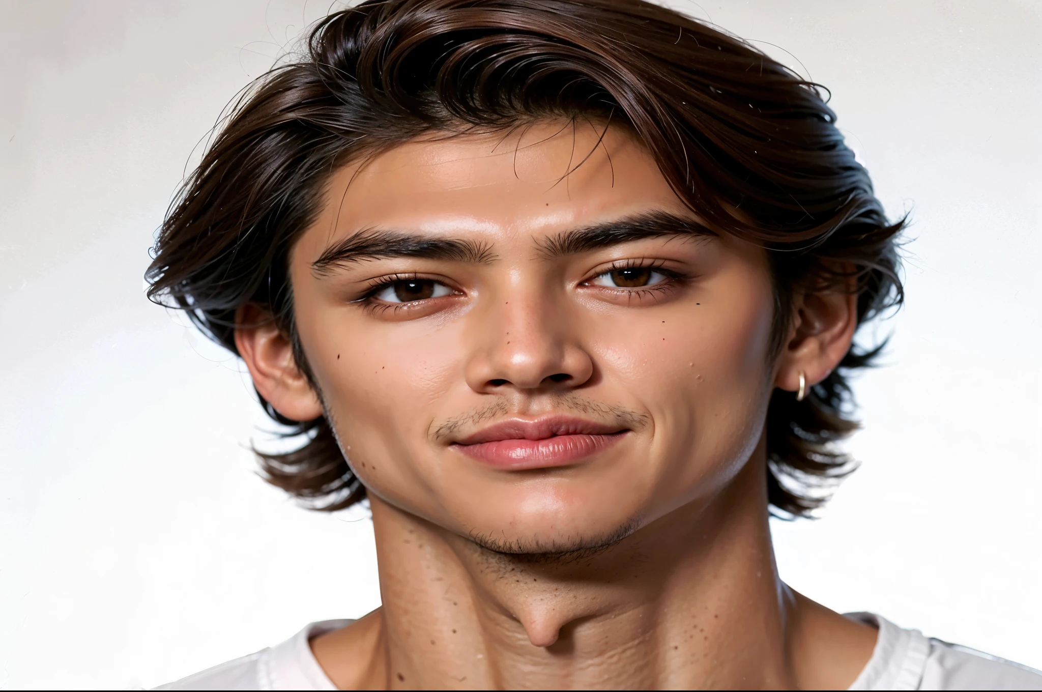 handsome young man with a white shirt and a brown hair