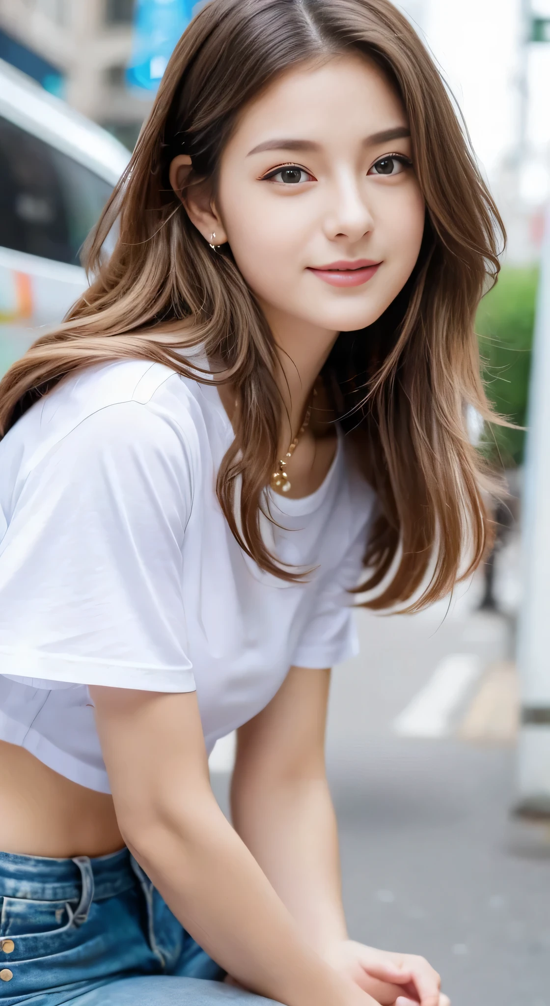 (((32K,very high resolution, high detail, very accurate,masterpiece girl 1：1.5))),RAW photo & realistic atmosphere,beautiful dark blue eyes,detailed mouth,glossy lips,thin eyebrows,Soft white skin that shines in every detail,,fine eyes、Her deep blue eyes are so beautiful,lip details、very beautiful face,very well-shaped face、lifelike face,shining beautiful lips,beautiful eyebrows,infinite reality,best design,（Super cute 16 year old Japanese high school girl,,Beautifully shaped breasts,She&#39;s a very cute girl,,healthy body,outstanding style：1.5）,best natural makeup,Japanese ID,korean idol,young sensual idol,Moist eyes,dark and beautiful deep eyes,beautiful butt,美しいfeet,,camel&#39;feet,：1.3),ultra high resolution、,natural and realistic face,Backlight,Her pure eyes are too cute,（photorealism,Take a full body photo：1.3）,real live action,（Fashionable earrings,,necklace,bracelet,gyuru,shiny nail art,Ladies  Street Summer Casual Fashion,T-shirt,hot pants,shorts,white shoes,fashionable girl,light brown hair,wavy medium hair,ear hair,alone,smile a little,Full body Esbian,Showing off full-body fashion,alone座る&#39;feetをひとつに&#39;hand,Show me your white shoess, The only beautiful, young and cute 15 year old girl,Very cute 15 year old girl：1.7）,Shibuya Ward