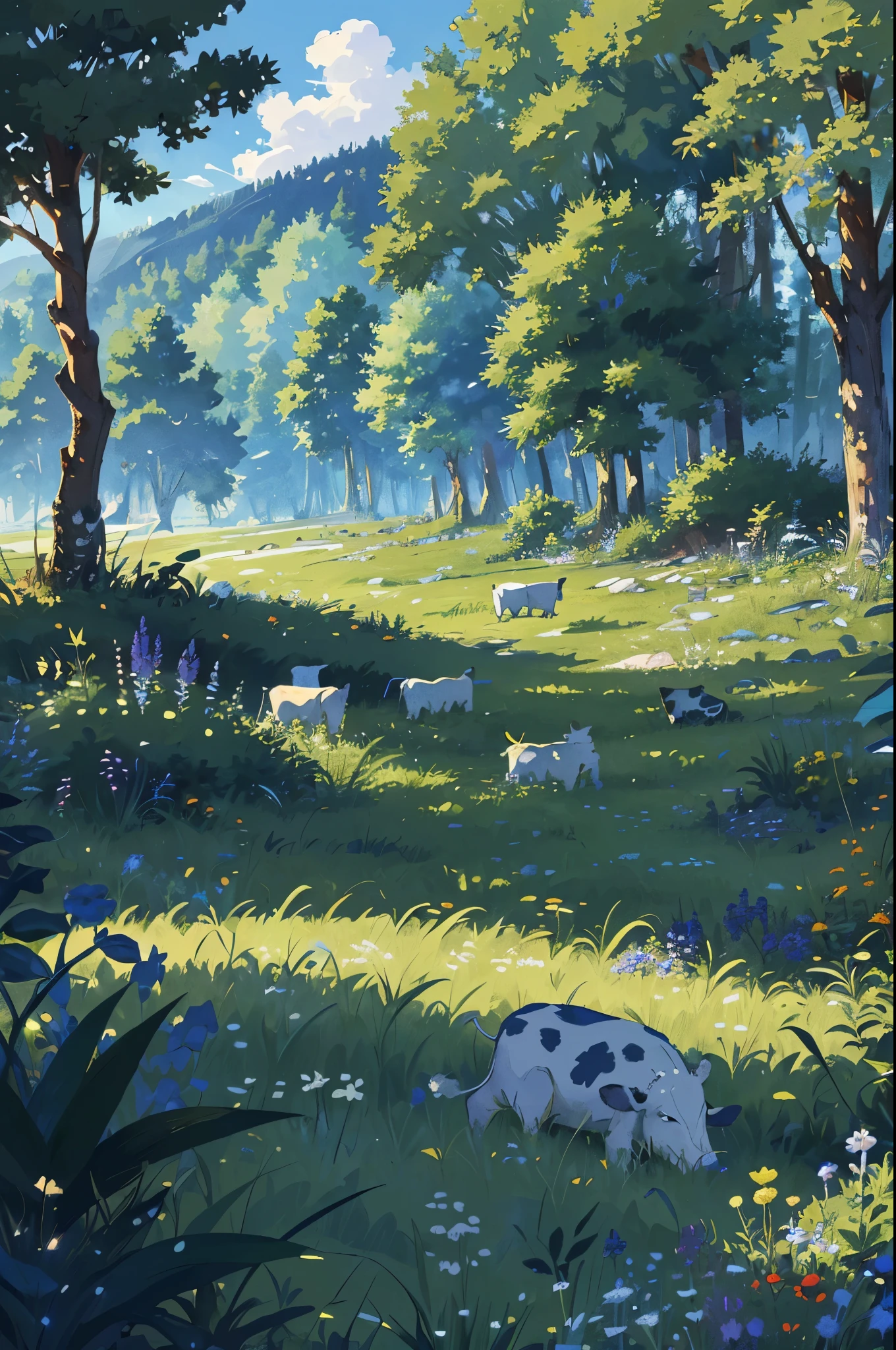 vache,
Casser (chef-d'artwork, best quality:1.2), en plein air, nature, forest, pins, herbe, tall herbe, detailed herbe, Plantes, jour, Des nuages,