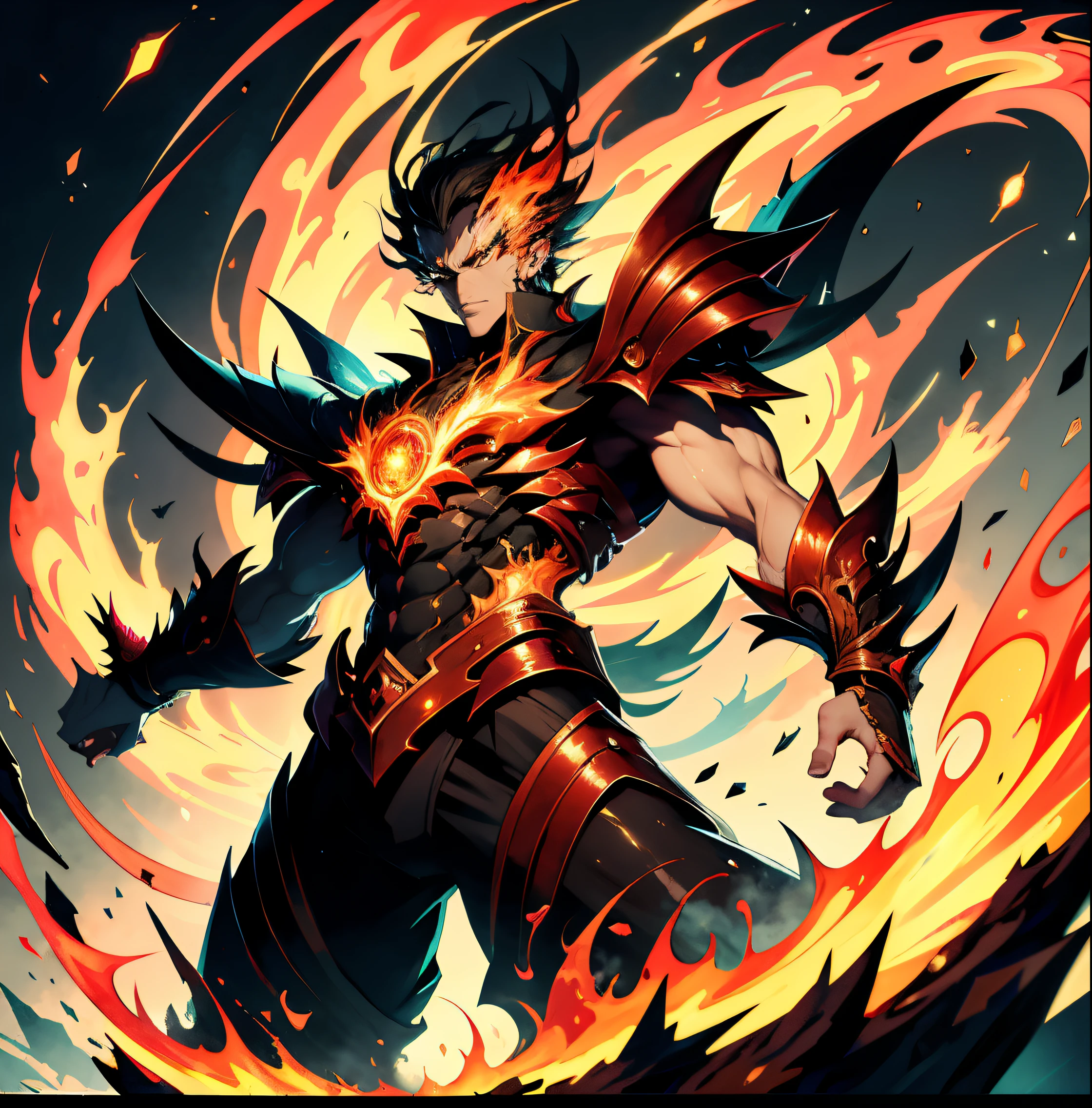 Create a chef-d'NFT-style digital artwork, a true artistic feat, representing a unique character that embodies the perfect fusion between an animated dragon and the'raging fire element. Through a palette of warm and vibrant colors, virtuosoly express the fiery flames in all their splendor. This captivating character must exude unprecedented power and gripping intensity., transporting the viewer to the heart of the incandescent passion of fire.
