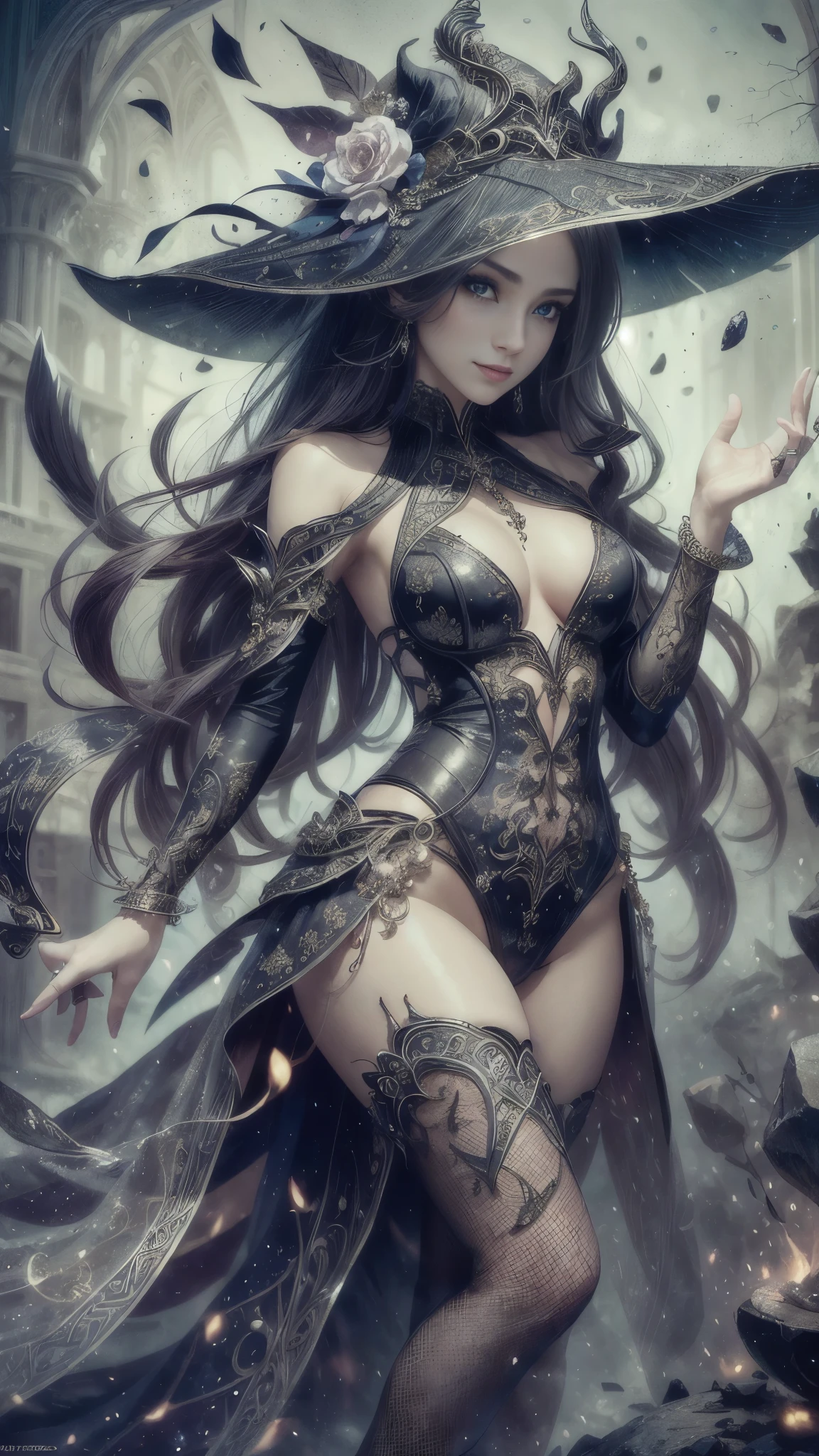 (RAW shooting:1.5, Photoreal:1.5, 8k, highest quality, masterpiece, ultra high resolution), magical world, perfect dynamic composition, Mysterious, Highly detailed skin and facial textures:1.3, Cute and sexy slim female wizard, beautiful and aesthetic, cute and sexy beauty, perfect style, wear elaborate rings, pose to cast a spell:1.3, fire, water, Wind, thunder, Fair skin, very beautiful face, (Medium chest, Chest gap), (embarrassing smile, The expression on your face when you feel intense caress, Facial expression when feeling pleasure), (Wear the elegant wizard costume with split shoulders correctly), (beautiful blue eyes, Eyes that feel beautiful eros:0.8), (Too erotic:0.9, Bewitching:0.9), full body shot