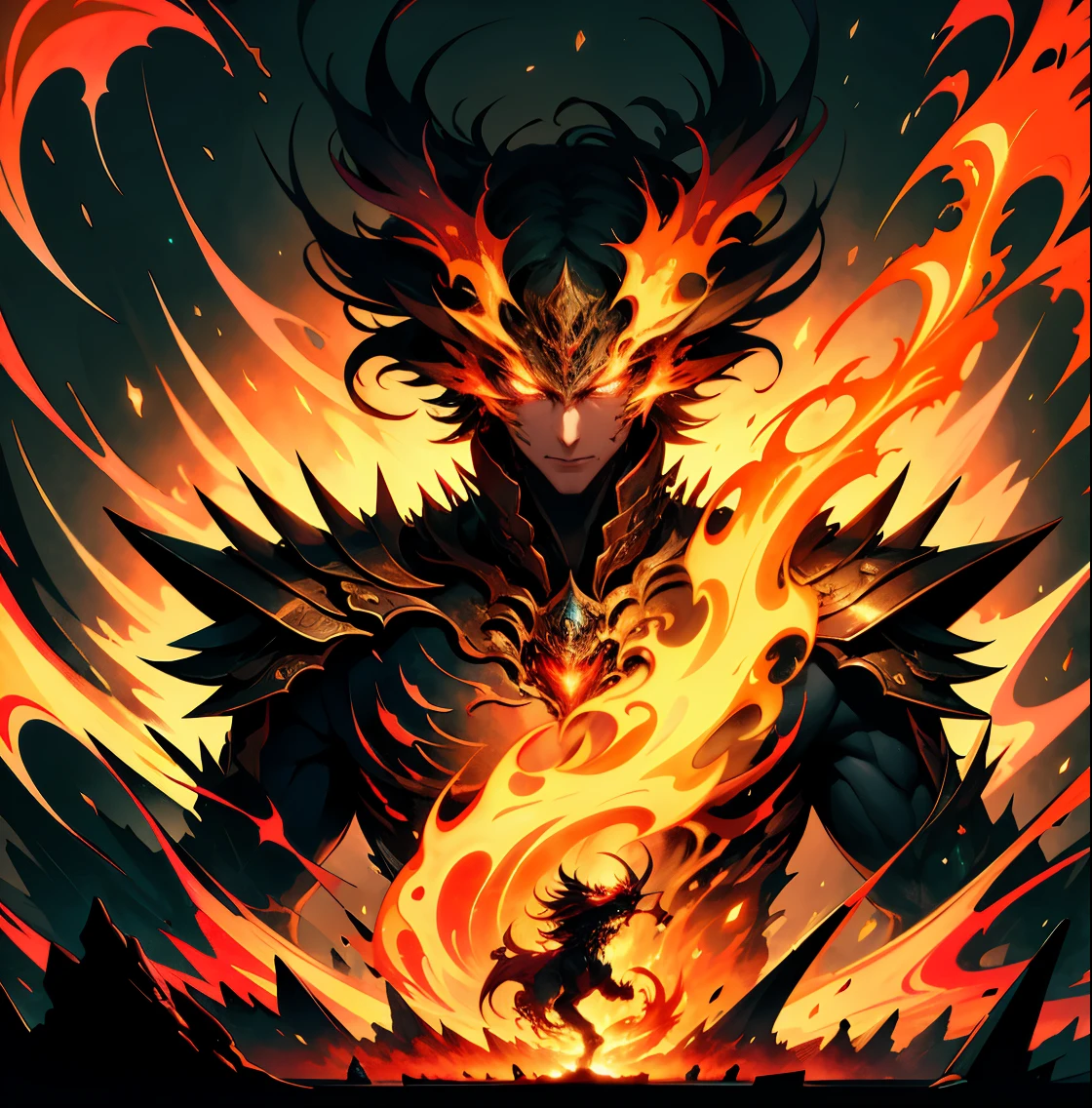 Create an NFT-style digital masterpiece, a true artistic feat, representing a unique character that embodies the perfect fusion between an animated dragon and the element of raging fire. Through a palette of warm and vibrant colors, virtuosoly express fiery flames in all their splendor. This captivating character must emanate unparalleled power and striking intensity, transporting the viewer to the heart of the incandescent passion of fire.