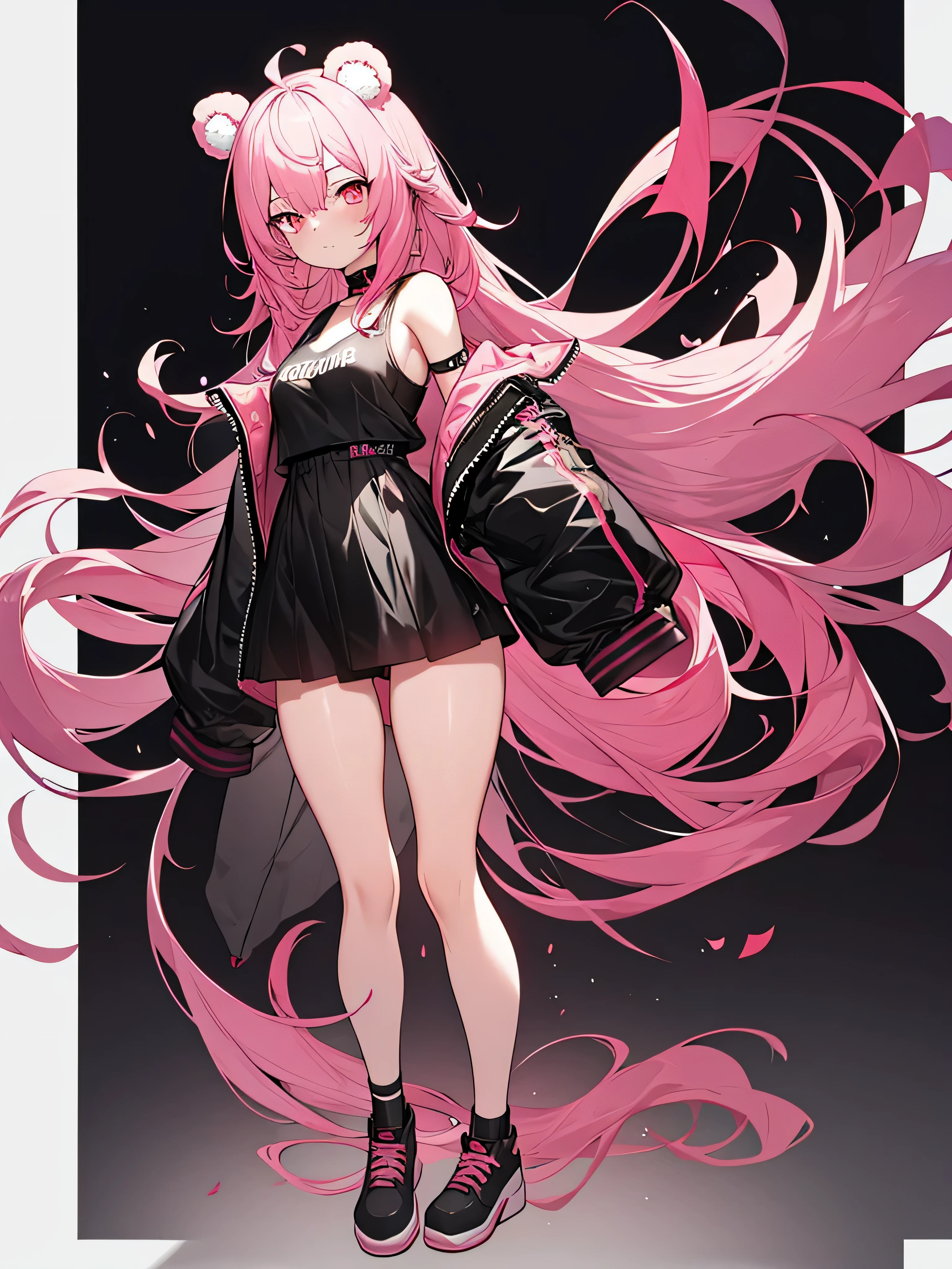 simple background,pink hair,bear ears,red eyes,whole body,vtuber,bottomless