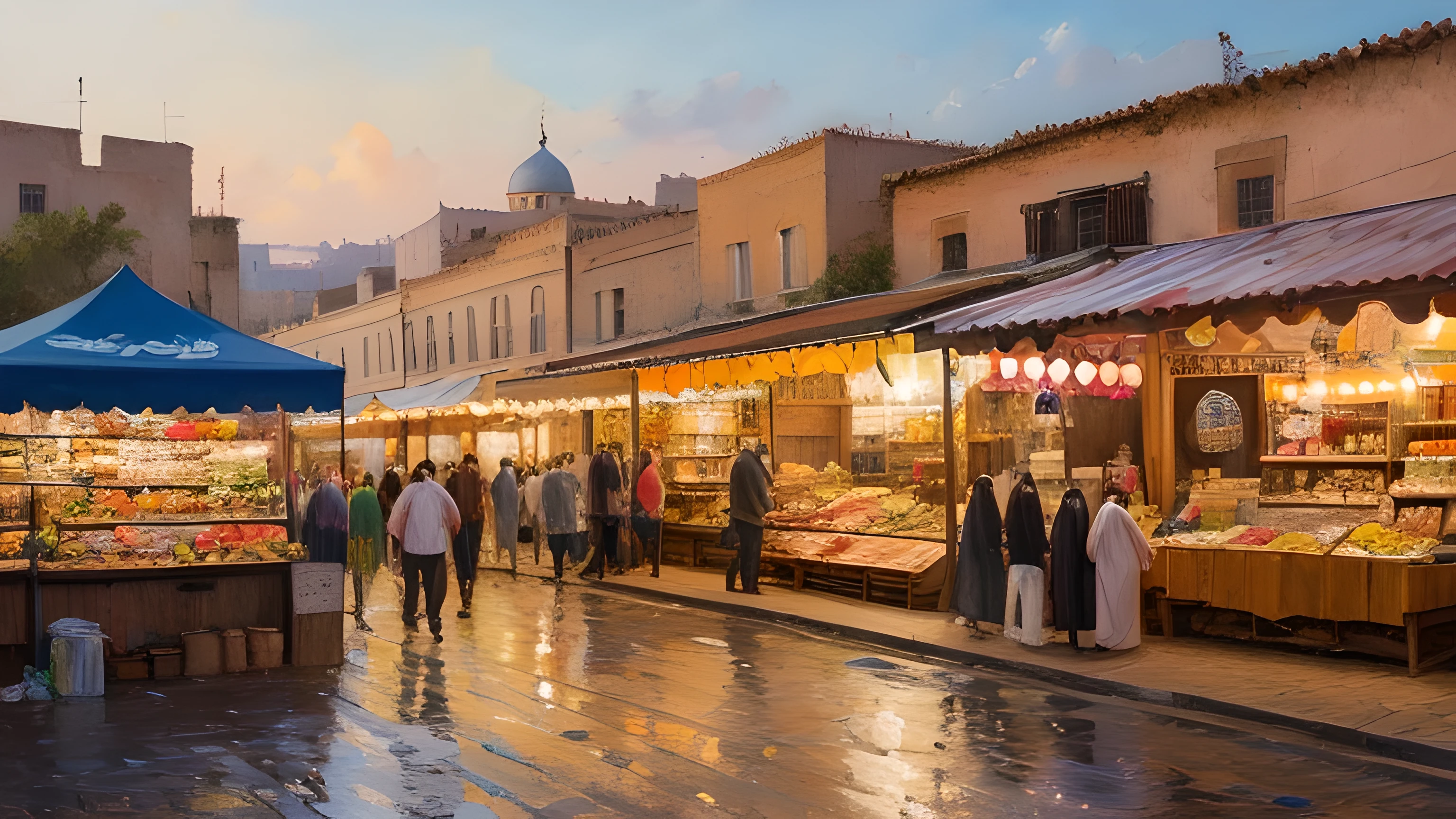 Arab bazaar, oil painting, pallet knife stroke, best quality, uhr, 8k