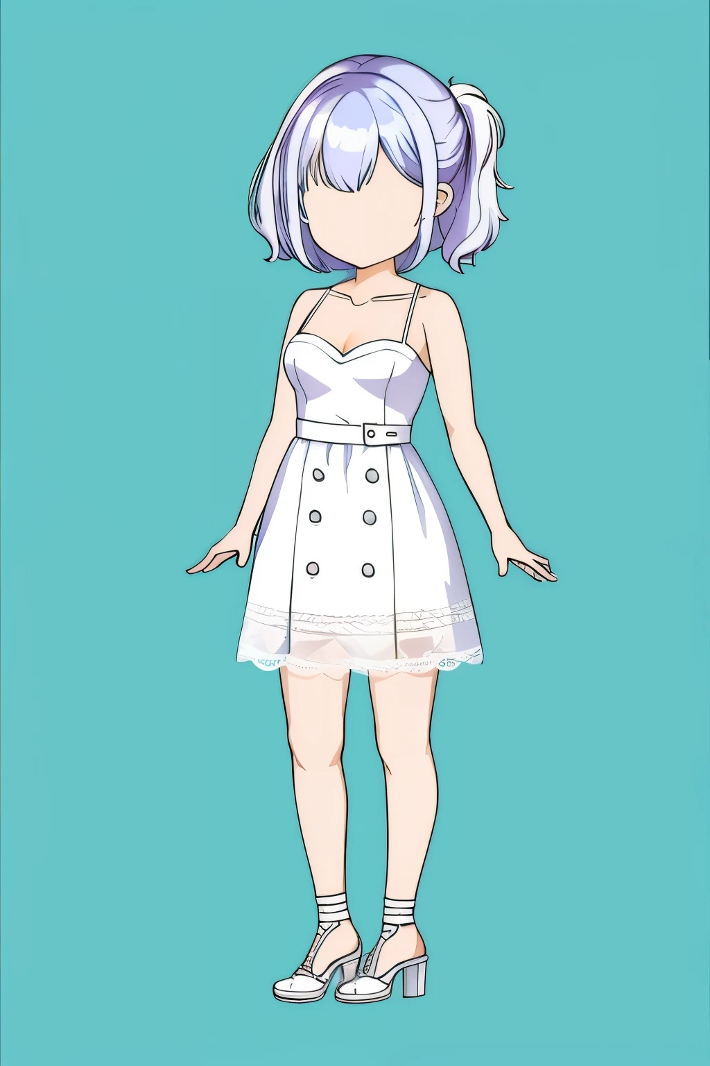 juvenile,whole body,standing,Short white dress,solid color background
