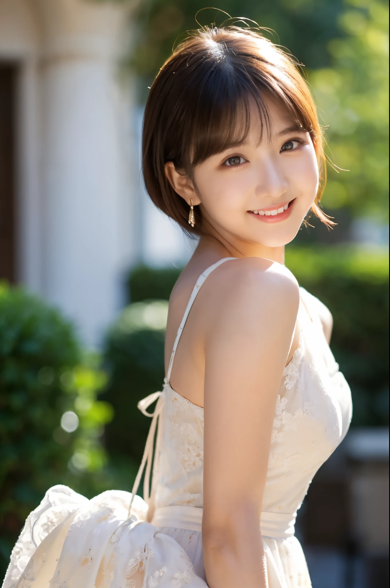 ulzzang-6500-v1.1, (RAW photo:1.2), (Photoreal), beautiful detailed girl, (See-through:1.3), (genuine: 1.4), very detailed目と顔, beautiful and detailed eyes, elegant long dress、(very kind smile:1.2)、huge file size, High resolution, very detailed, highest quality, [masterpiece:1.6], enlightenment, very detailed, nffsw, finely, highest quality, 8k wallpaper, movie lighting, 1 girl, , perfect body shape, cute droopy eyes、beautiful big eyes、 ((muste piece)), highest quality, 1 girl, eye shadow, Upper body, portrait, ((full body shot:1.5))、