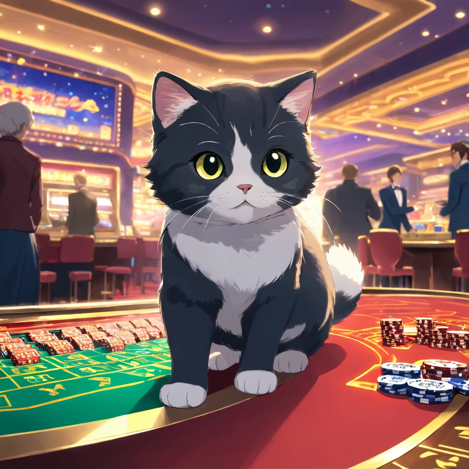 A black and white kitten who wandered into a casino(scottish fold)