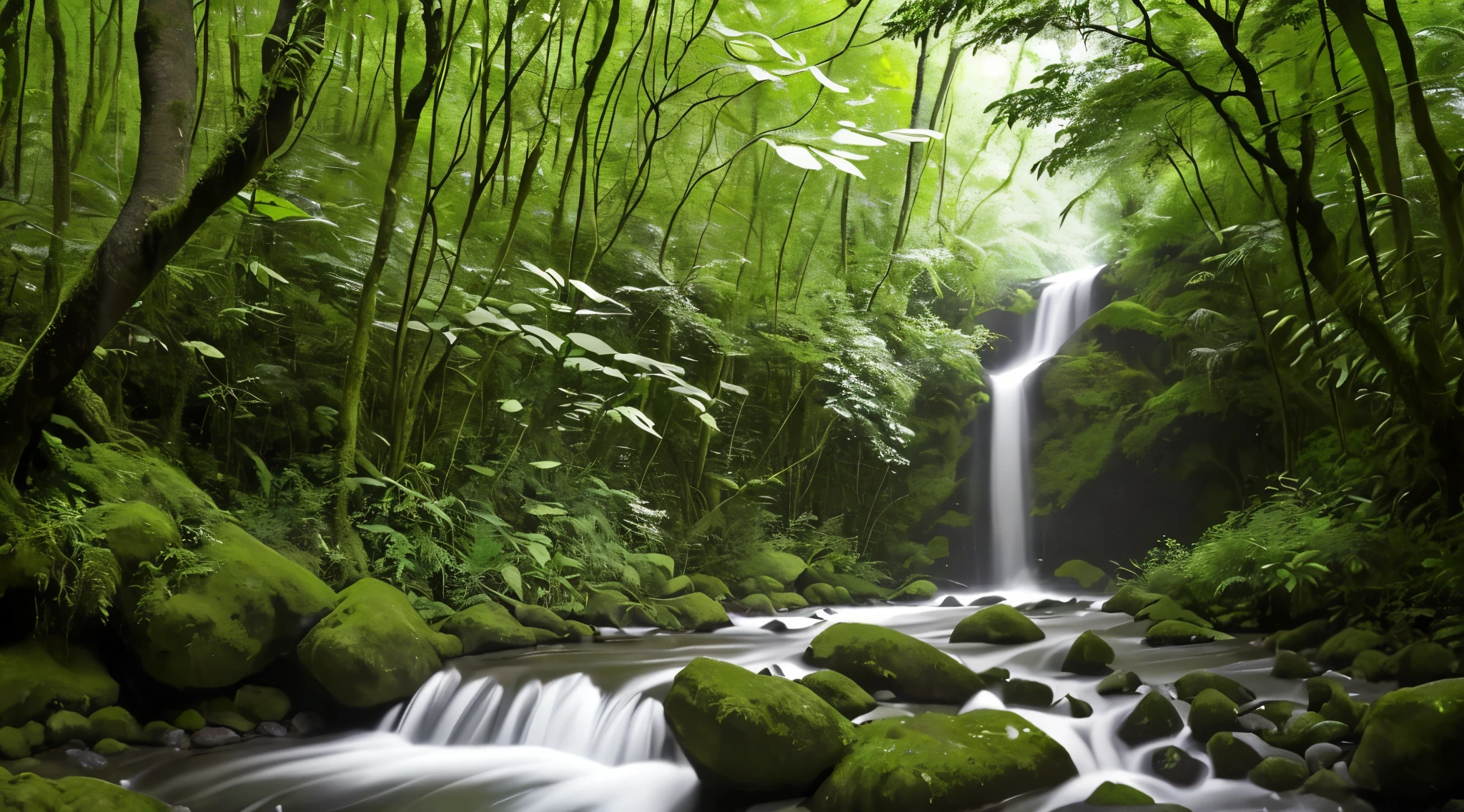 arafed Pont de bois over a stream in a lush green forest, pont du pays des fées, Pont de bois, scène de rêve, un beau sentier dans une forêt, chemin dans une forêt luxuriante, belle paysage de jungle, paysage de jungle, cadre forestier serein, jungle étrange, belle jungle, paysage forestier luxuriant, forêt tropicale, wet lush paysage de jungle, in cadre forestier serein, jungle brumeuse, ponts en bois