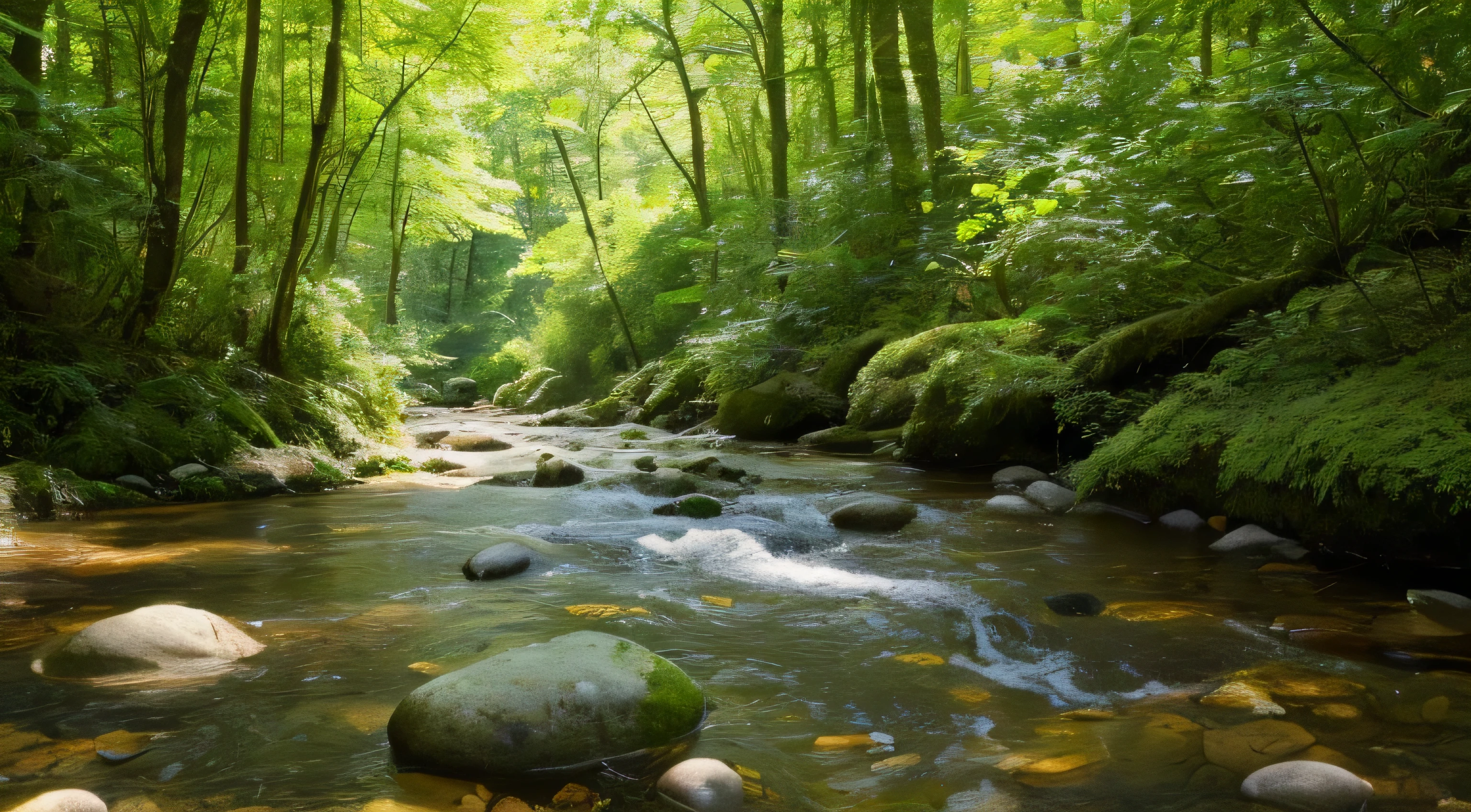 (highest quality,4k,8k,High resolution,masterpiece:1.2),super detailed,(realistic,photorealistic,photo-realistic:1.37),peaceful,rich green,gentle flow,babbling brook,gentle flow,tranquility,sparkling water,tree branch,transparent,Reflection of the river,beauty of nature,tranquility,sunlight passing through the leaves,Mottled shadows,tranquility,Subtle movements,harmony with nature,whisper of the wind,quaint environment,small pebbles rolling on the riverbed,peaceful scenery,平和とtranquilityの感覚,forest glade illuminated by the sun,freshness of the air,the sound of rustling leaves,when water flows「Rusty」a soft sound,gentle rumbling sound,Whispering symphony of nature,small ripples in the water,natural rhythm melody,Bright colors that harmonize with each other in the natural palette,the scent of blooming flowers,A quiet haven in the middle of a busy world,engraved in nature's works of art々The magic of the changing seasons,A delicate intertwining of light and shadow,Whispering the secrets of the forest to those who will listen。.