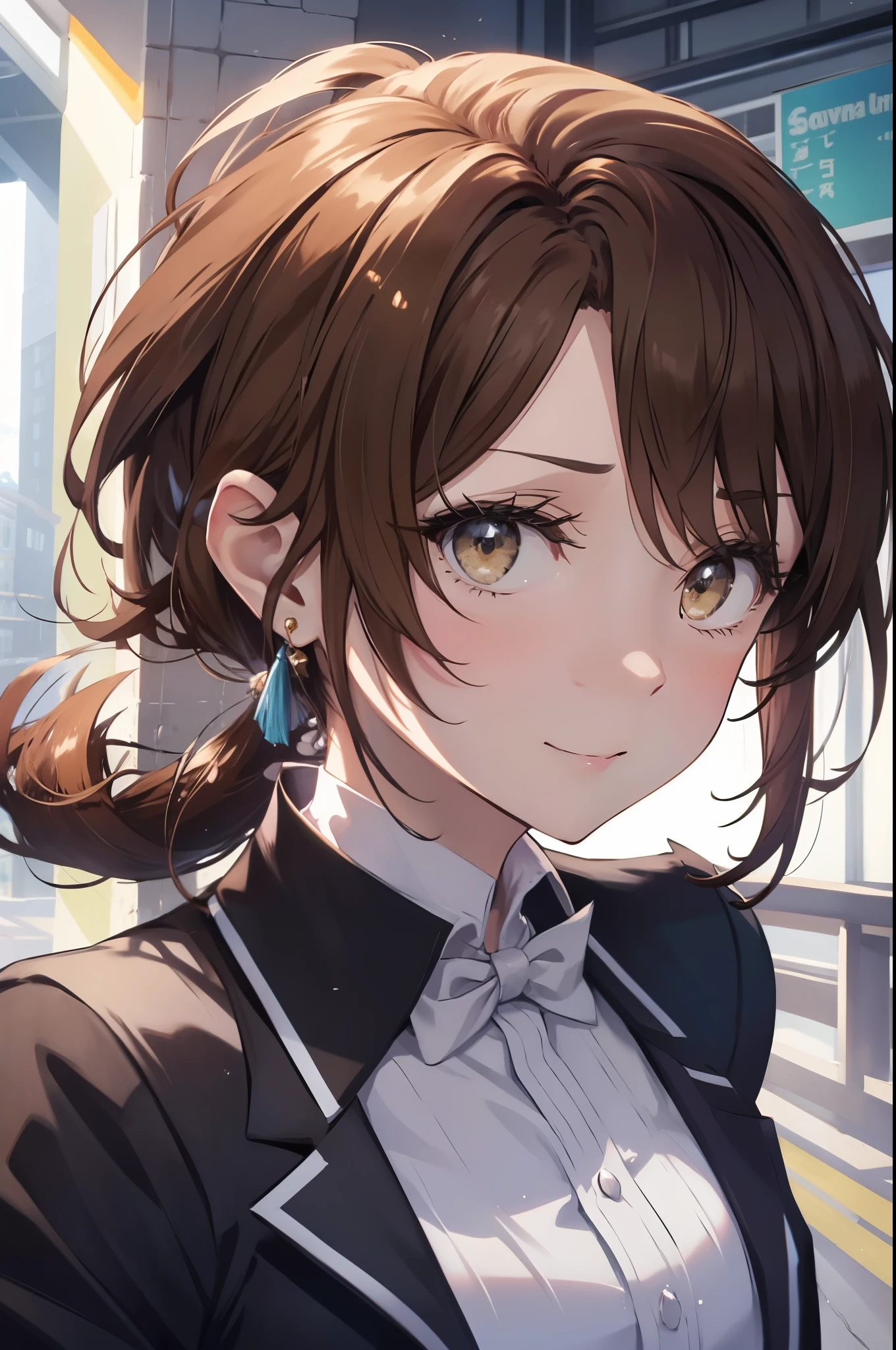 irohaisshiki, iroha isshiki, 長いhair,low ponytail, 薄い茶hair, (brown eyes:1.5), open your mouth,smile,skirtリフト, maid headドレス,cloth, hair, skirt,  maid,He is threatening with his hands on his hips.,
break indoors, apartment living,
break looking at viewer, (cowboy shot:1. 5)、break (masterpiece:1.2), highest quality, High resolution, unity 8k wallpaper, (shape:0.8), (fine and beautiful eyes:1.6), highly detailed face, perfect lighting, Very detailed CG, (perfect hands, perfect anatomy),