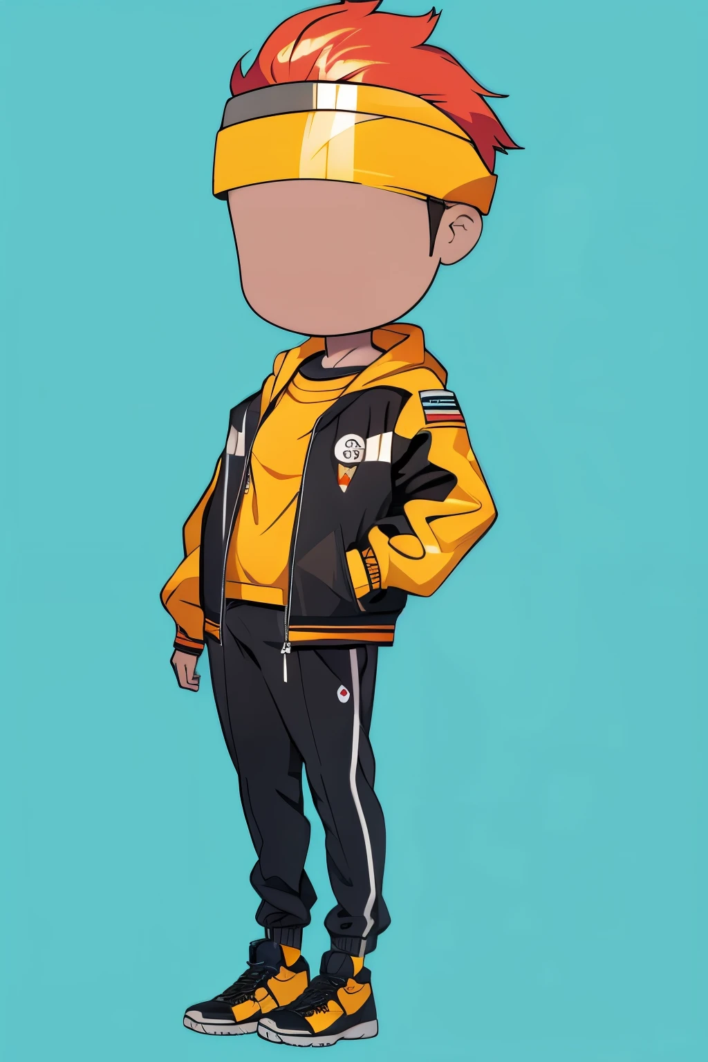 male hustler,Big head,whole body,Standing on the side,solid color background