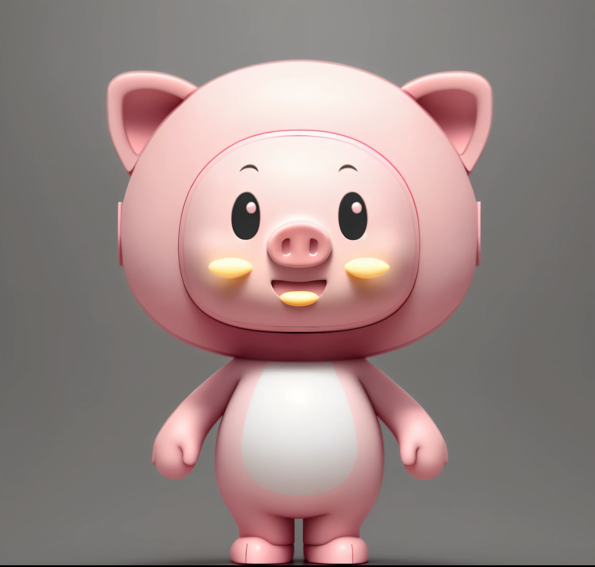 Anthropomorphic pink pig 3D modeling model c4d rendering ultra-light clay material blind box hand-made style clean background,pastel colors,Fine line drawings,8k yellow paper ultra-clear IP image design mascot personification cute color unified pink