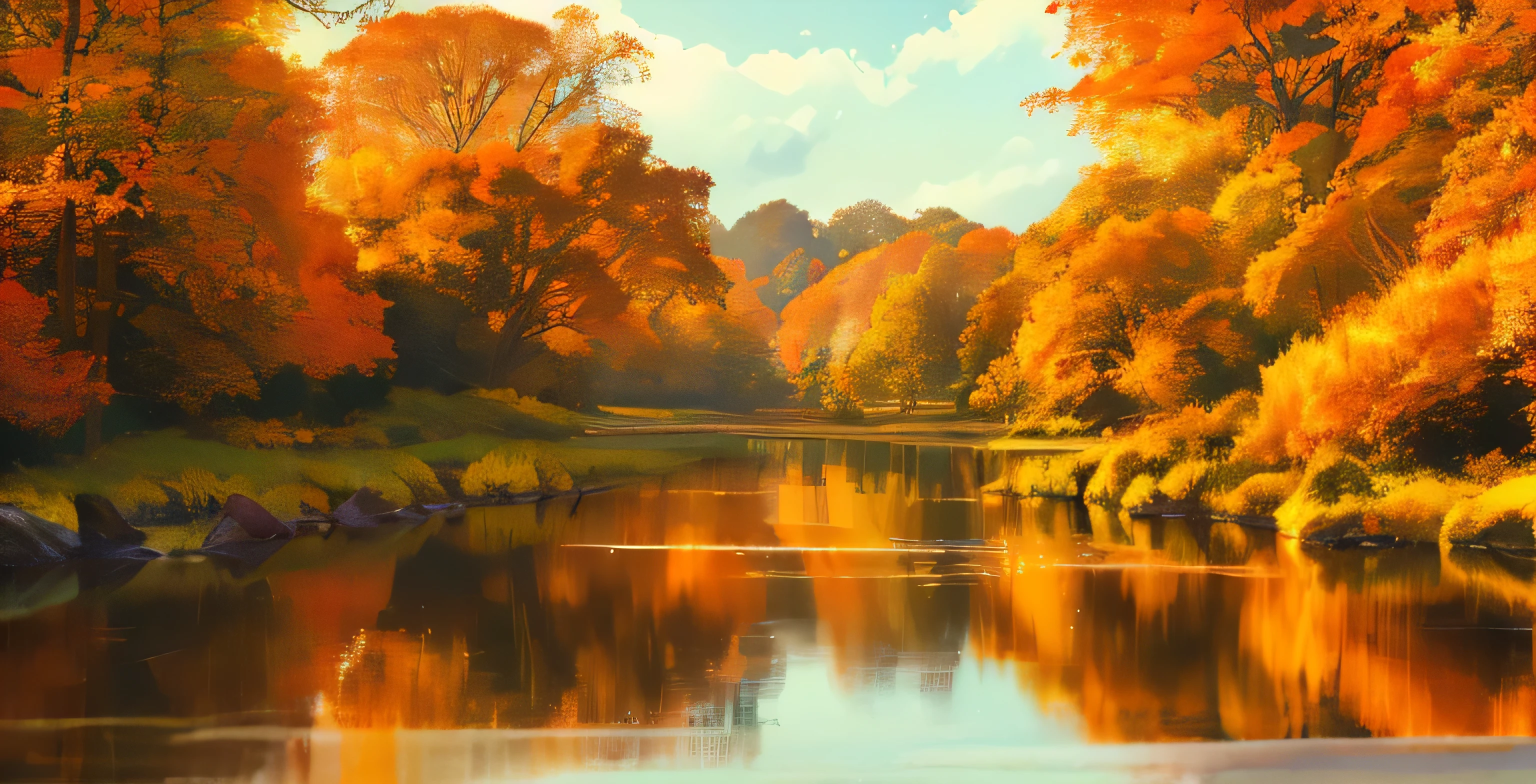 (highest quality,4k,8k,High resolution,masterpiece:1.2),super detailed,(realistic,photorealistic,photo-realistic:1.37),landscape,Bright colors,Bokeh,beautiful scenery,orange leaves,calm atmosphere,peaceful,quiet,airy leaves,dreamy lighting,rich green,majestic tree々,soft sunlight,ethereal,Emotional,artistic sense,harmonious composition,autumn atmosphere,calm atmosphere,invite,magical sight,ethereal landscape,quietity,awe-inspiring,peaceful retreat,魅惑的なlandscape,tranquility,harmony of nature and light.