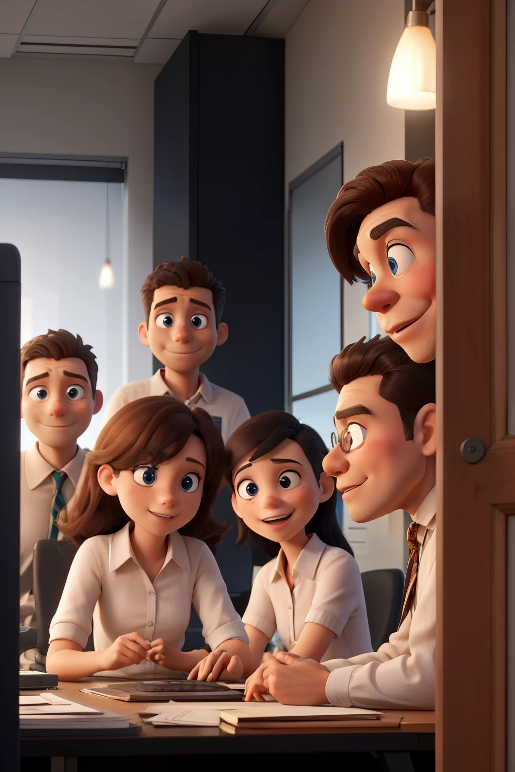 A group of people are having a meeting in the office