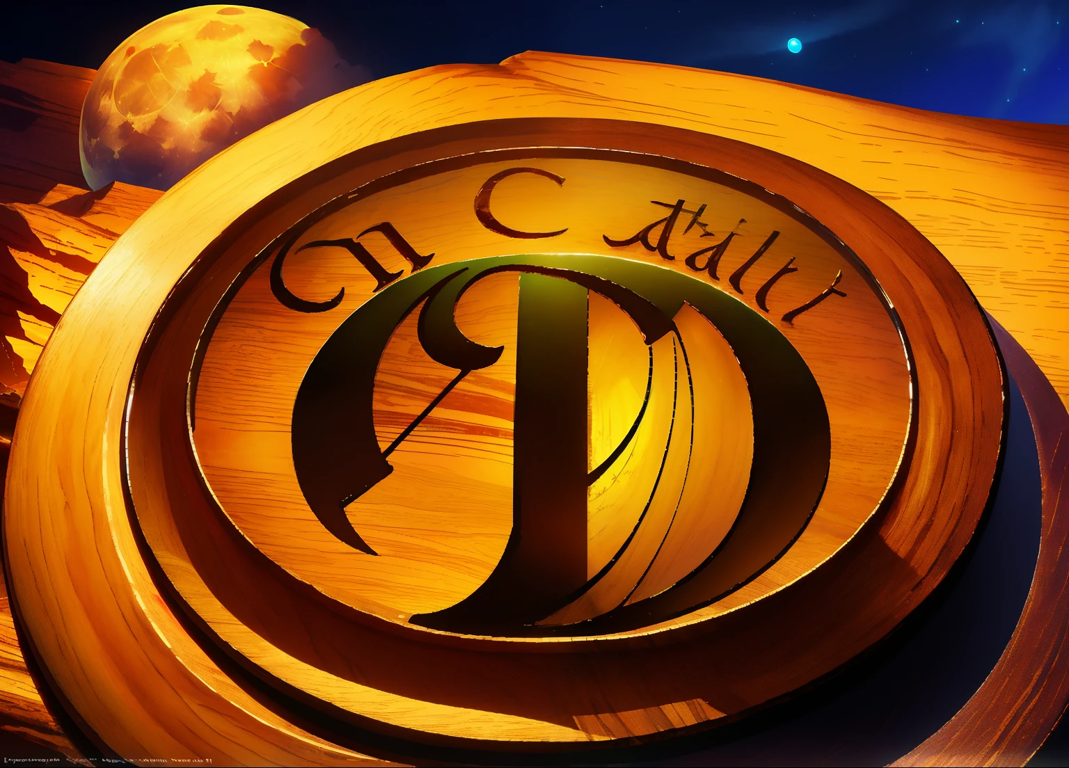 masterpiece, RAW photo,
 (upper case:1.3),  (A:1.3), (wooden:1.2), fantasy,
moonlight, text, ui, bordered text, title,word art