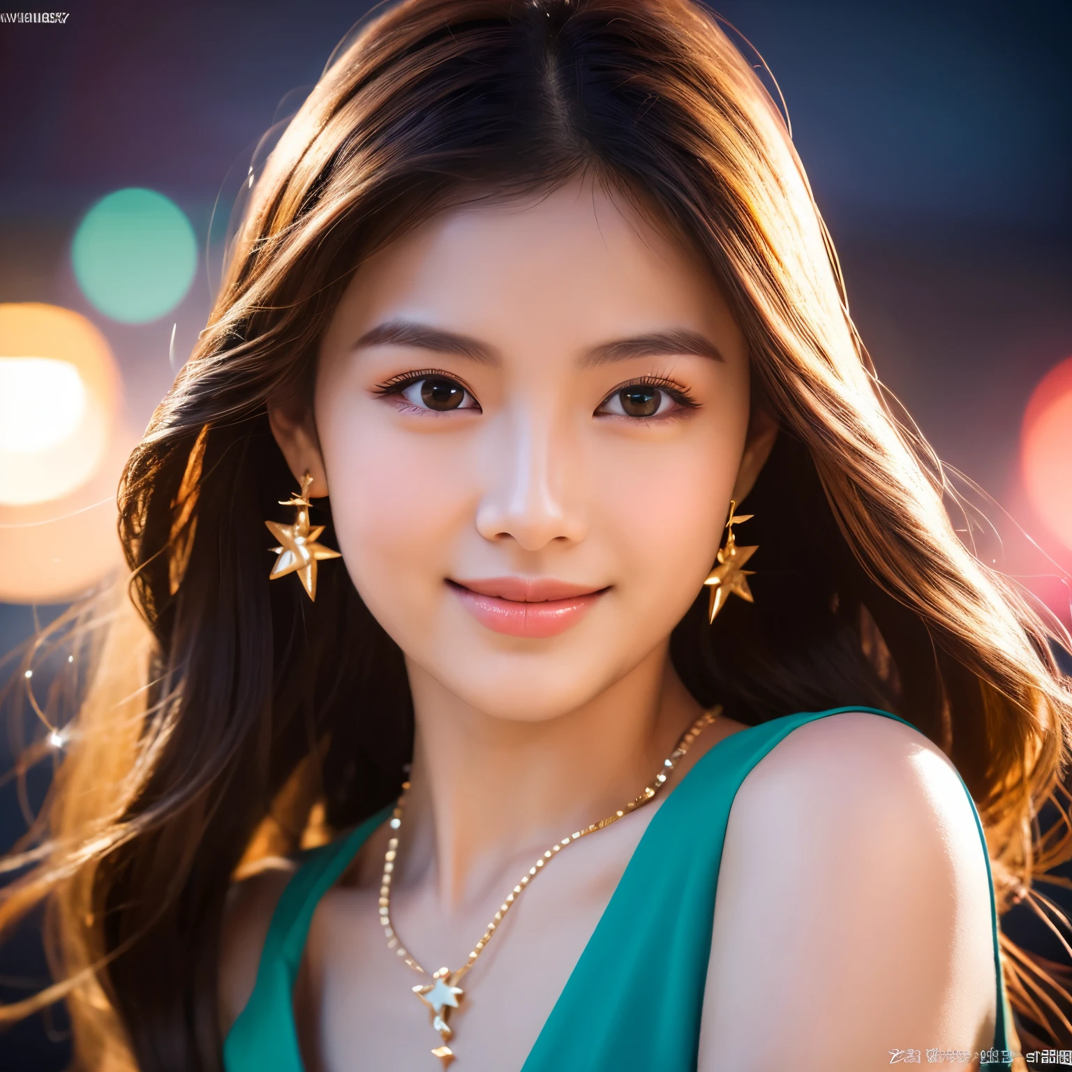 最high quality, masterpiece, High resolution, 1 girl,blush,(enchanting smile:0.8),star-shaped pupil,Chinese Hanfu,hair ornaments,necklace, jewelry,beautiful face,On top of that_body, Tyndall effect,realistic, Dark studio, rim lighting, two-tone lighting,(high definition skin:1.2), 8k UHD, Digital single-lens reflex camera, soft lighting, high quality, volume lighting, Frank, photograph, High resolution, 4k, 8k, Bokeh