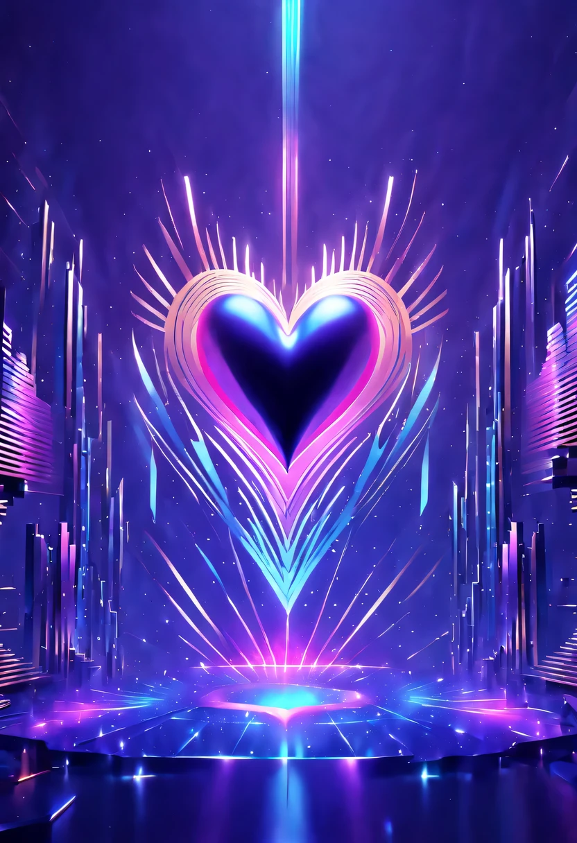 screenshot of landscape("I love you":1.9)Iron word design.gradient background,streamline、complex symmetry、Elegant and gorgeous、Beautifully unique、Sci-fi future、Mechanical texture、bright、Mesh details、Golden luster、sharp edge，machine characters，high tech text，magical text，cyberpunk，Holographic projection，glitch art，mechanical aesthetics，neon lights，laser light，fluorescence，glow effect，liquid metal，copper plate engraving，Unreal Engine