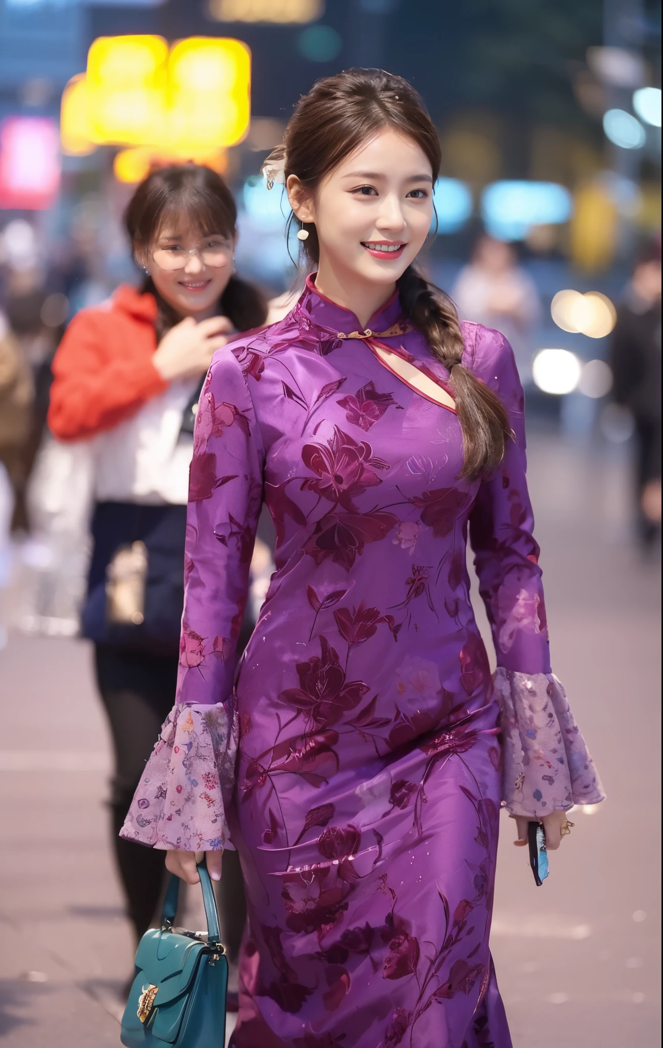 ((​Masterpiece, Top image quality, high resolution、alone、skin shiny))(on the table, best quality, actual, super detailed, meticulous, high resolution, 8k wallpaper), Close-up portrait of a beautiful woman, like, smiling, light brown messy hair, Perfect dynamic composition, 美丽meticulous的眼睛, Just like the cover of a fashion magazine, on campus，wearing gold glasses