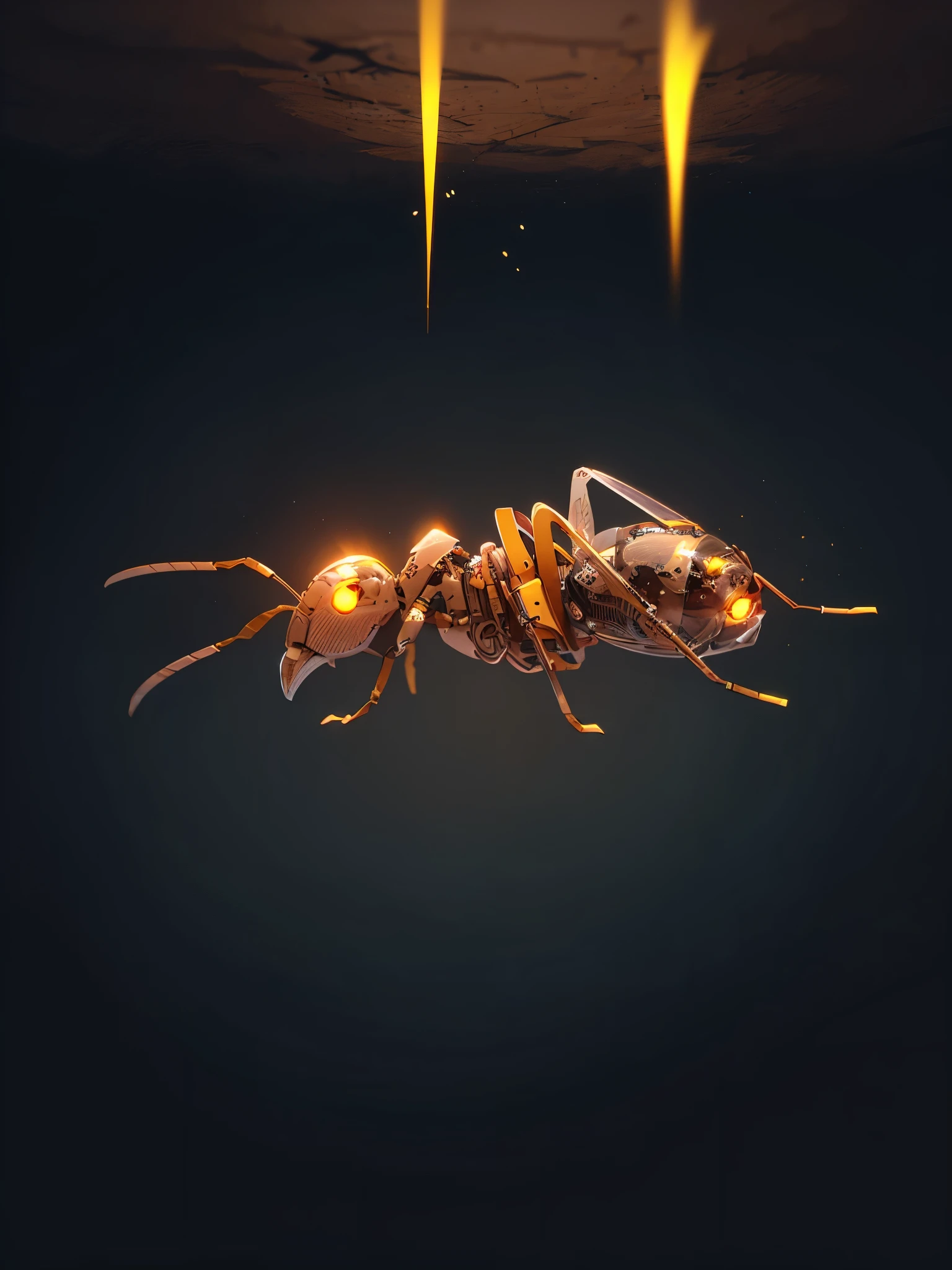 (White background, Clean background),transparent Mechanical ant,Glowing eyes, Cyberpunk, Dreamy Glow, Luminous neon lamp, ( Global illumination, raytracing, HDR, unreal render,reasonable design, high detailed, masterpiece, best quality, UHD, Cinematic Lighting), high res, meccog
