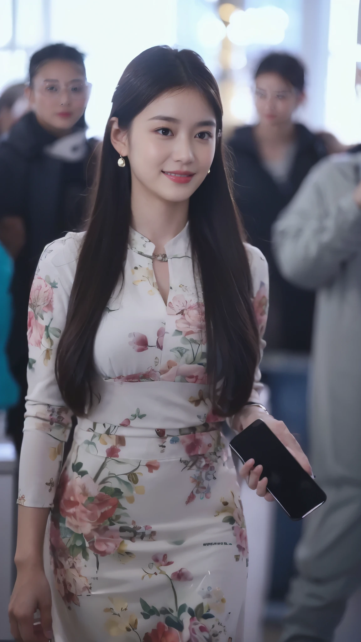 ((Masterpiece, Top image quality, high resolution、alone、skin shiny))(on the table, best quality, actual, super detailed, meticulous, high resolution, 8k wallpaper), Close-up portrait of a beautiful woman, like, smiling, light brown messy hair, Perfect dynamic composition, 美丽meticulous的眼睛, Just like the cover of a fashion magazine, on campus,wearing gold glasses