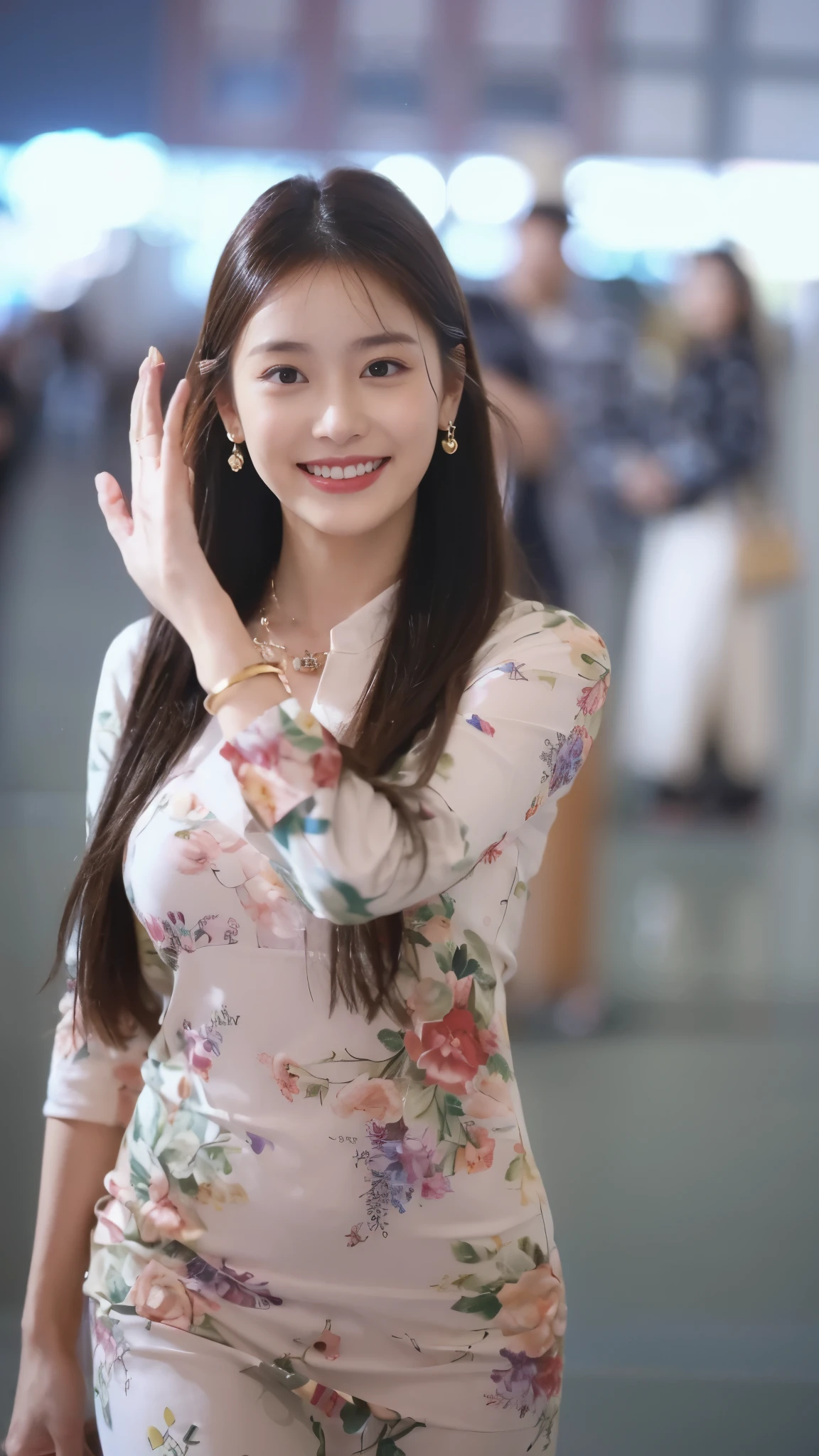 ((​Masterpiece, Top image quality, high resolution、alone、skin shiny))(on the table, best quality, actual, super detailed, meticulous, high resolution, 8k wallpaper), Close-up portrait of a beautiful woman, like, smiling, light brown messy hair, Perfect dynamic composition, 美丽meticulous的眼睛, Just like the cover of a fashion magazine, on campus，wearing gold glasses