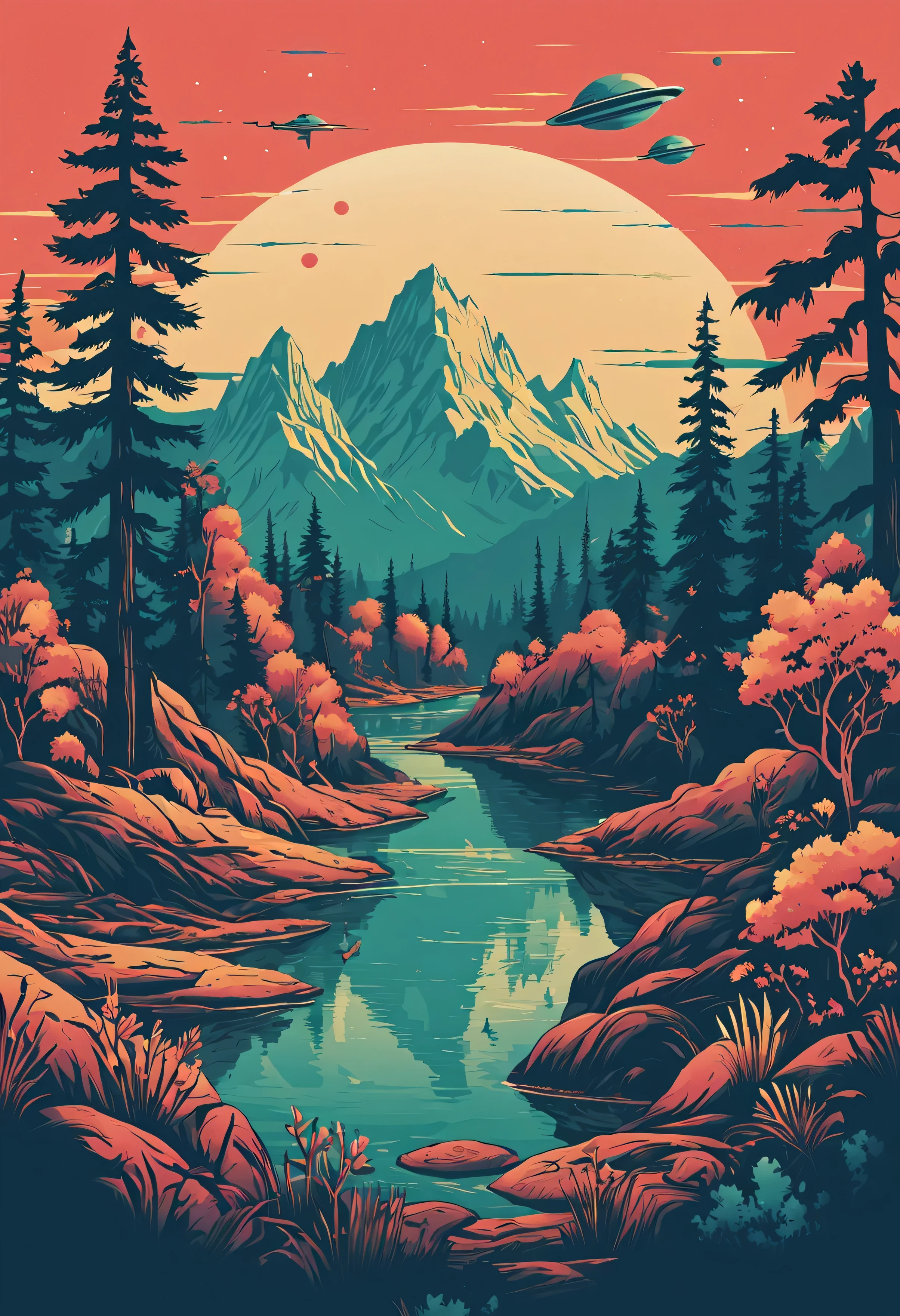 adventure, travel, sci-fi, nature, vector design, vintage design