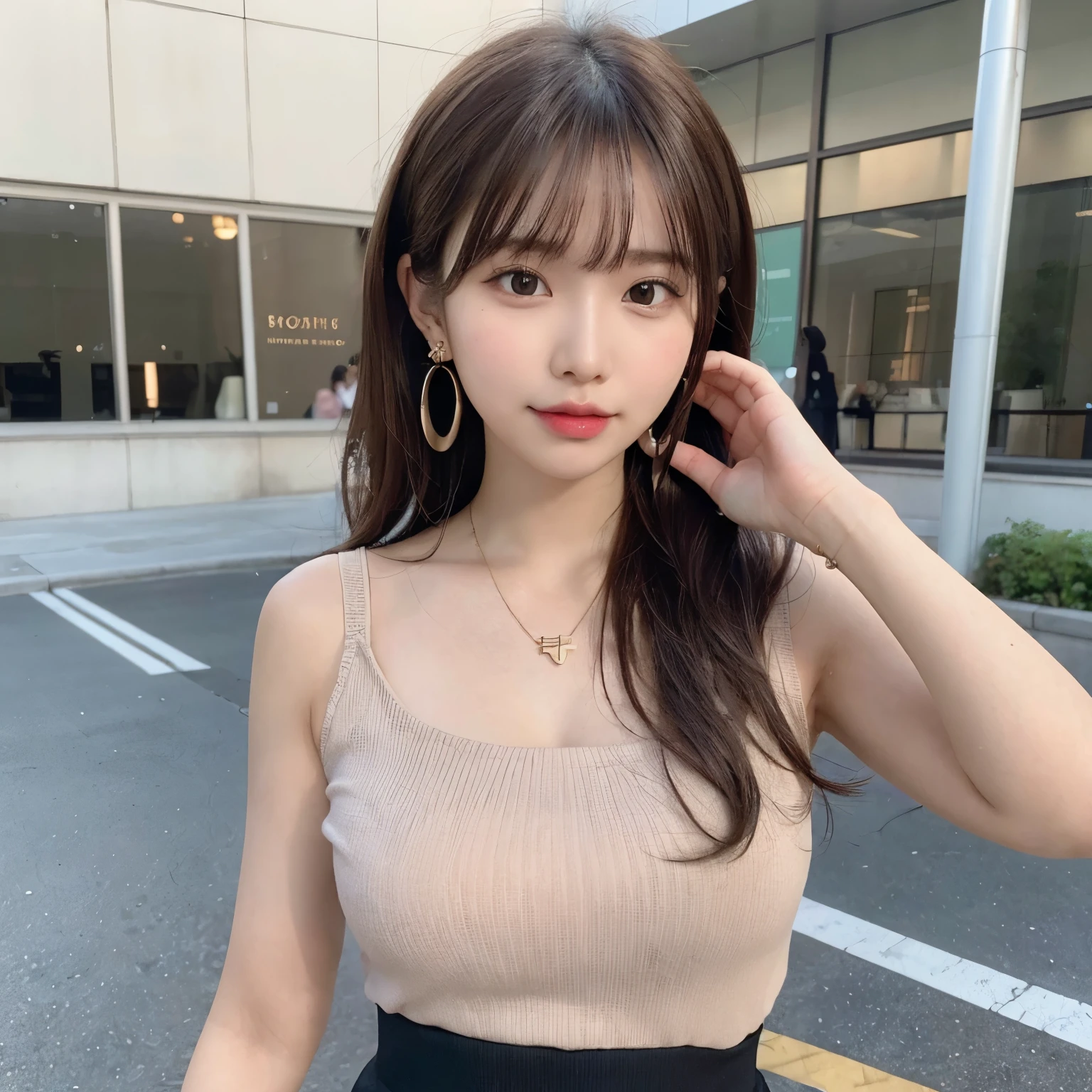 (8k, RAW photo, best quality, masterpiece:1.2), (realistic, photo-realistic:1.4), (extremely detailed 8k wallpaper),
professional lighting, Warm Tone Lighting,
sharp focus, depth of field, blur background, bokeh,
full body, from behind,
Japanese high school girl, slender, thin,
Waving hand,
University,
Evening,
floating air, hair up hair, Shiny hair, long wavy hair, brown hair,
casual dress, mini skirt, shoulder out,
Hair ribbon, fancy earrings, necklace, watch, brooch, anklet, bangle, mouth mask,
Joyful,