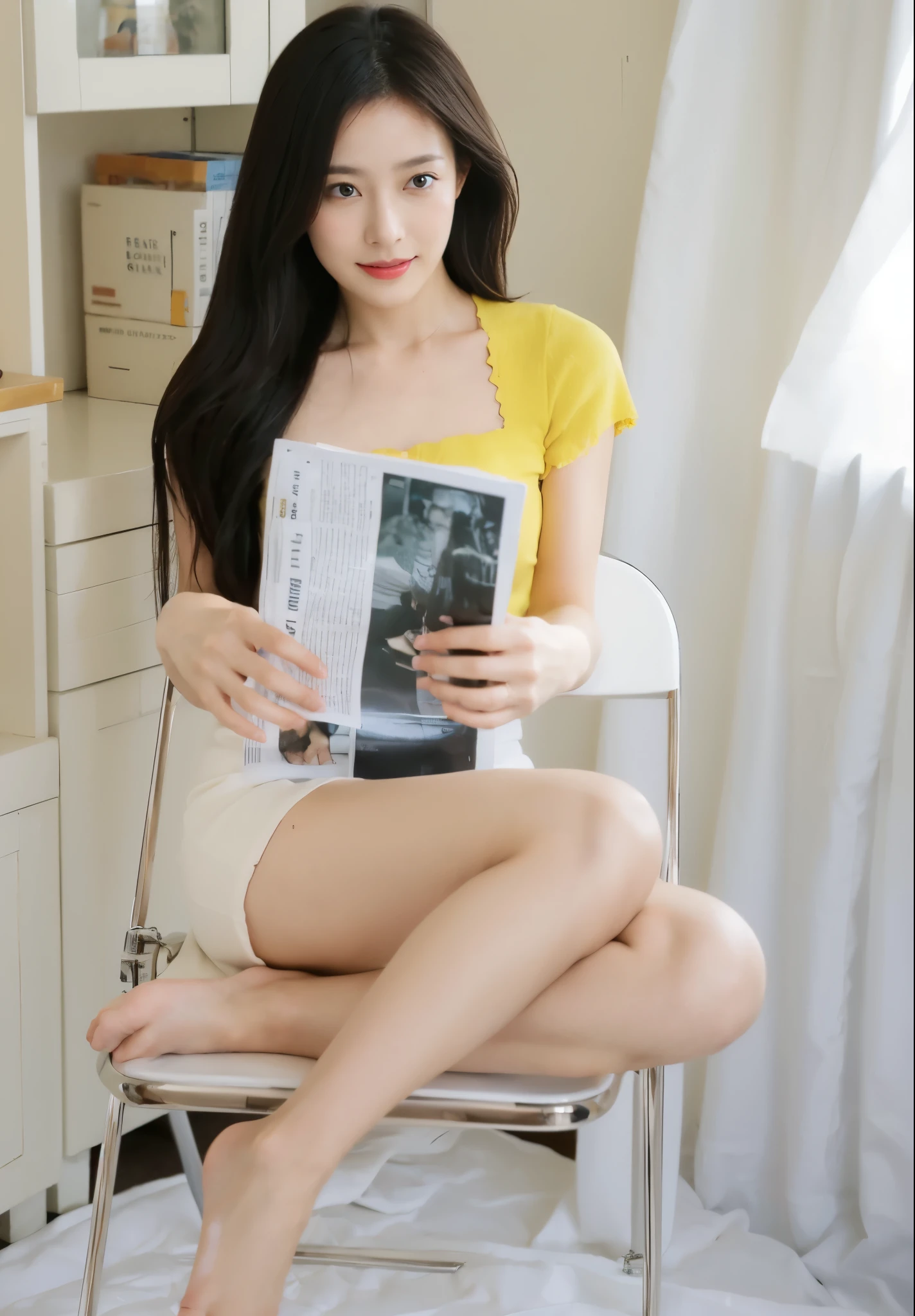 ((​Masterpiece, Top image quality, high resolution、alone、skin shiny))(on the table, best quality, actual, super detailed, meticulous, high resolution, 8k wallpaper), Close-up portrait of a beautiful woman, like, smiling, light brown messy hair, Perfect dynamic composition, 美丽meticulous的眼睛, Just like the cover of a fashion magazine, on campus，wearing gold glasses