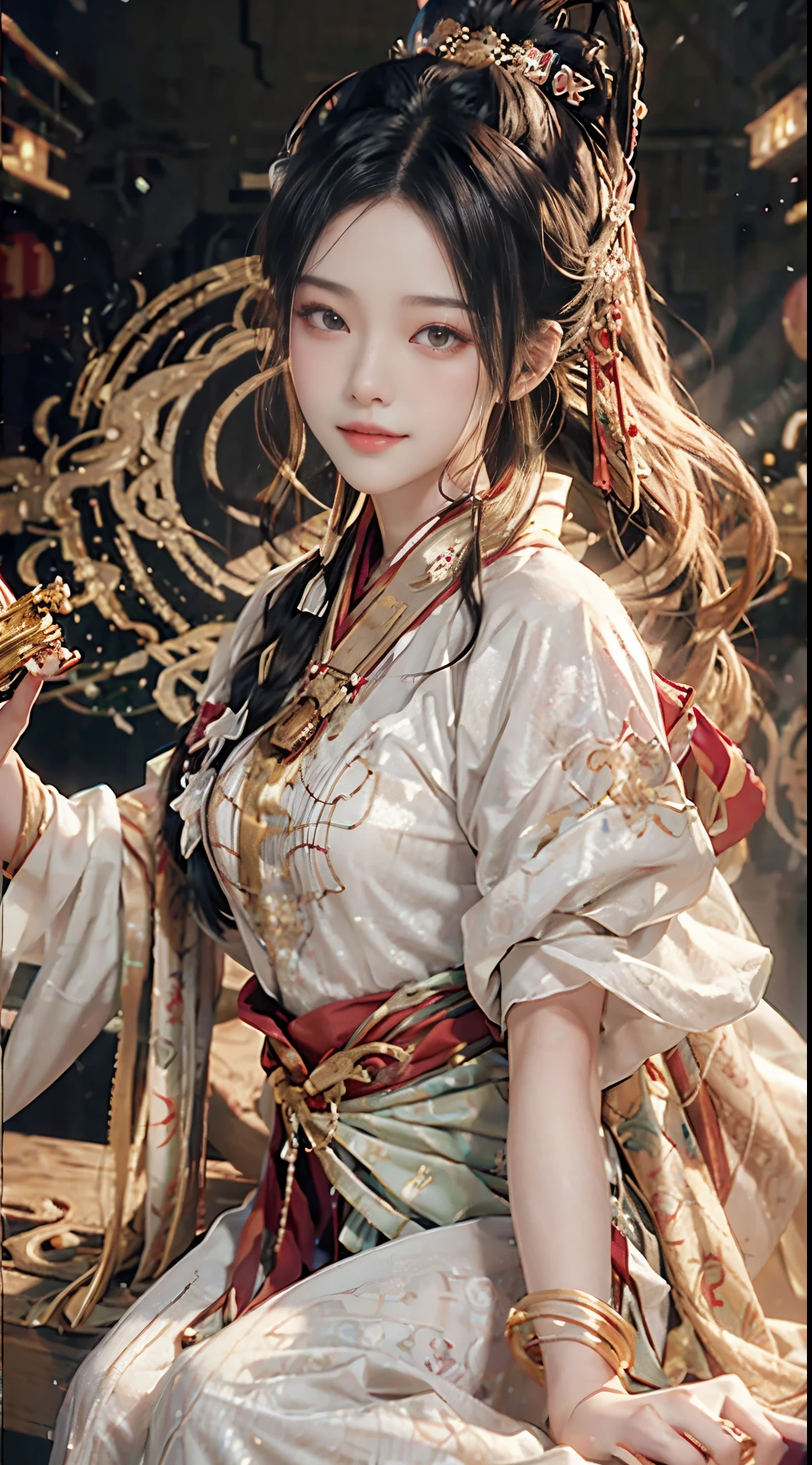 (RAW photo, best quality), High resolution, 1 girl, (seductive smile: 0.8), real skin texture, Chinese Hanfu, white Hanfu, gorgeous and exquisite, hair accessories, snow scene, beautiful face, ultra-high definition image, intricate light and refraction, exquisite High-quality ambient lighting, octane rendering engine, sharp focus, high contrast, high resolution, movie concept photography,