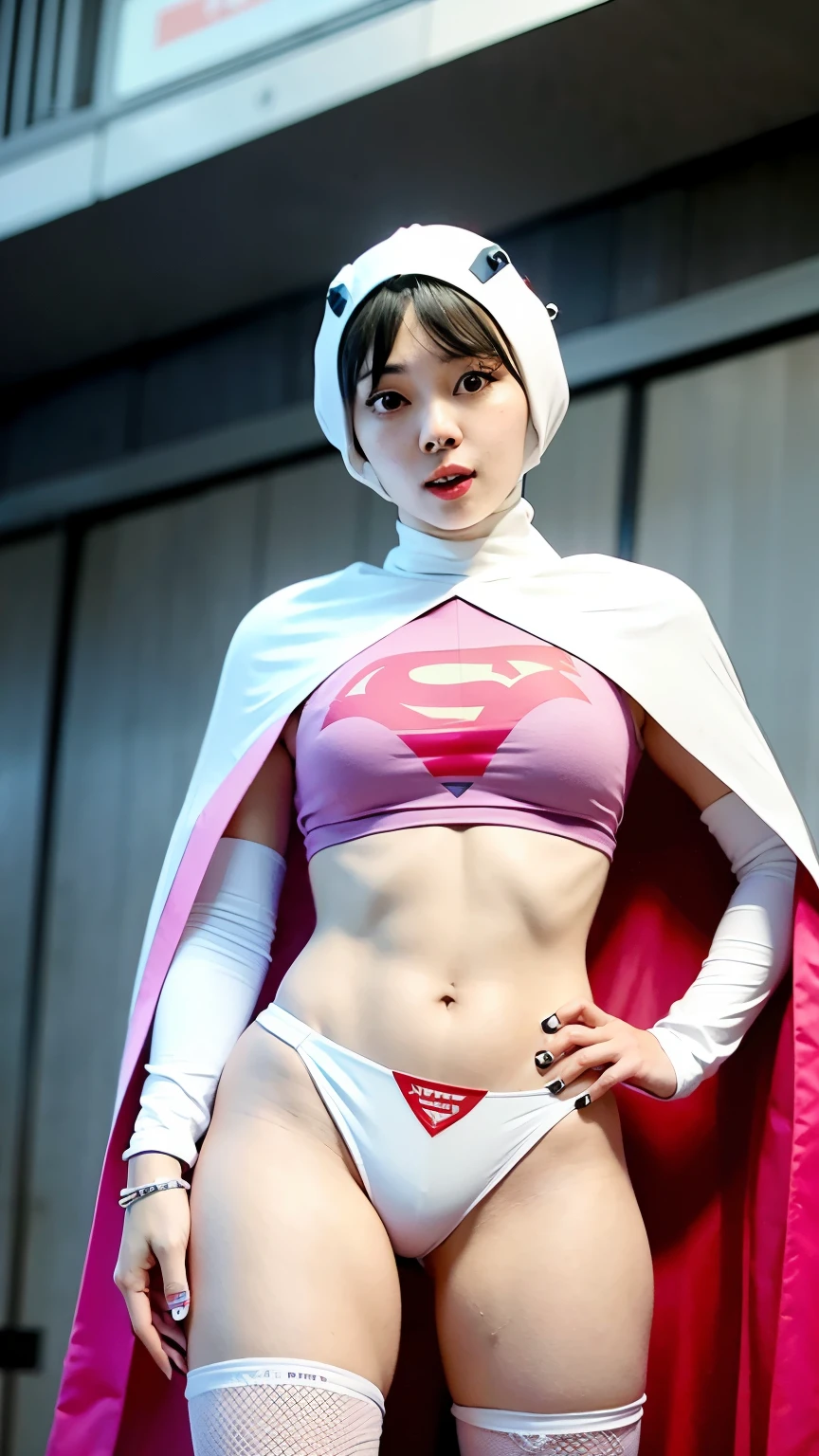 Highest image quality、real photos、beautiful woman、beautiful face、beautiful thighs、spread legs、show white panties,Science Ninja Corps、Alafi wearing a sexy pink and white costume and cloak, As a retro-futuristic heroine, echo from overwatch, Portrait of a modern dharna, professional cosplay, As an Overwatch character, power girl, publicity cosplay, As a retro-futuristic heroine, As an Overwatch character, IU Lee Ji Eun plays a super villain, cosplayer, full-cosplay, anime cosplay, cosplay