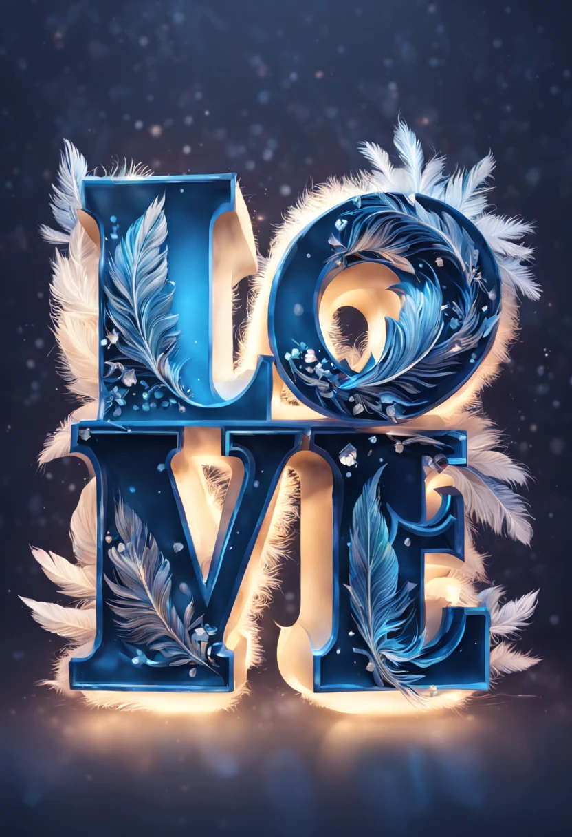  Font design text symbols "love", 创意font设计love, font, Detailed translucent feathers、 Winter theme、Colorful glowing very detailed、abstract background、Tangled and extremely detailed description of intricate details,    masterpiece, beautiful. Realistic best quality photo quality.ultra high definition