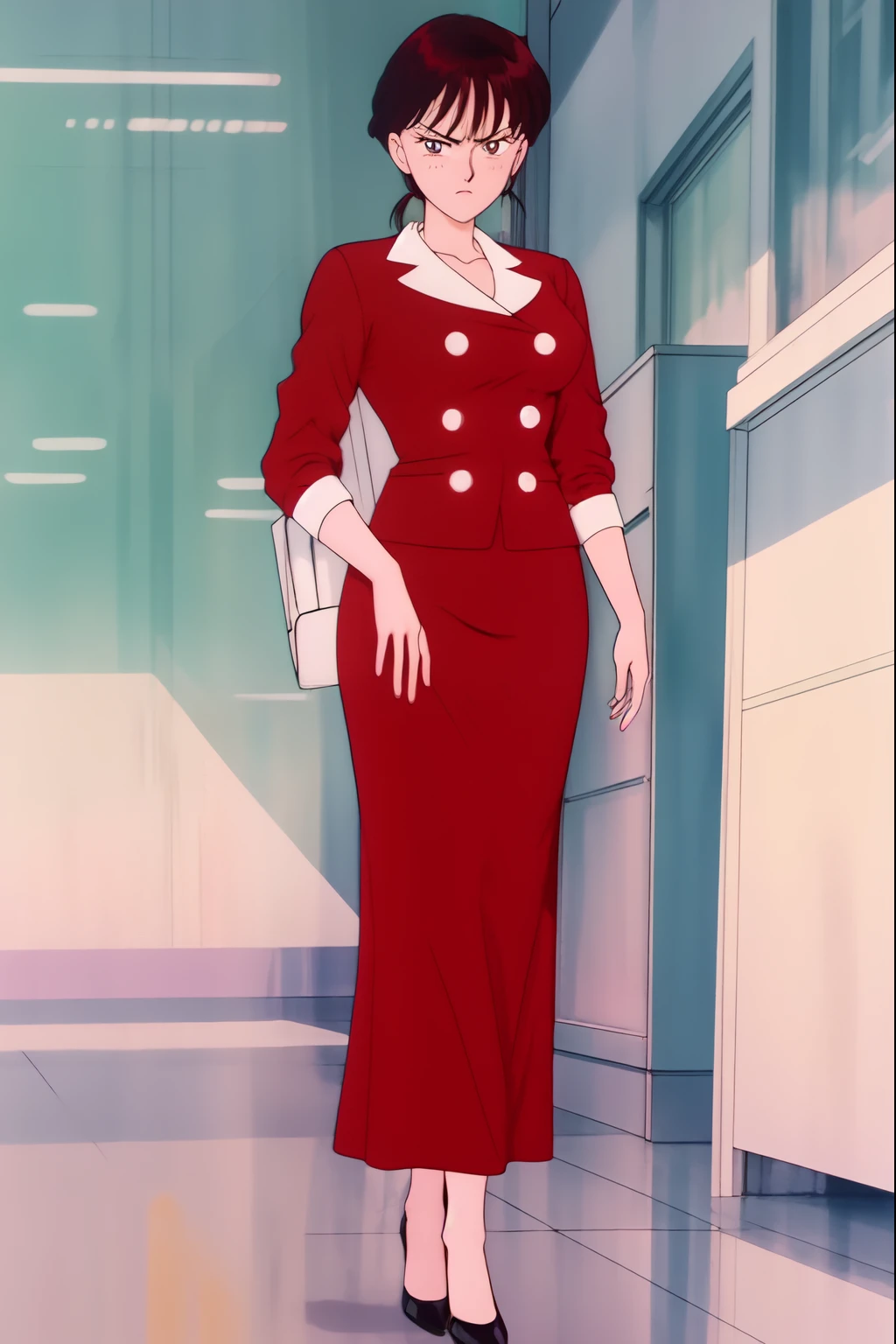 Office Lady、tough face、full body portrait、mature woman、beautiful face、slender