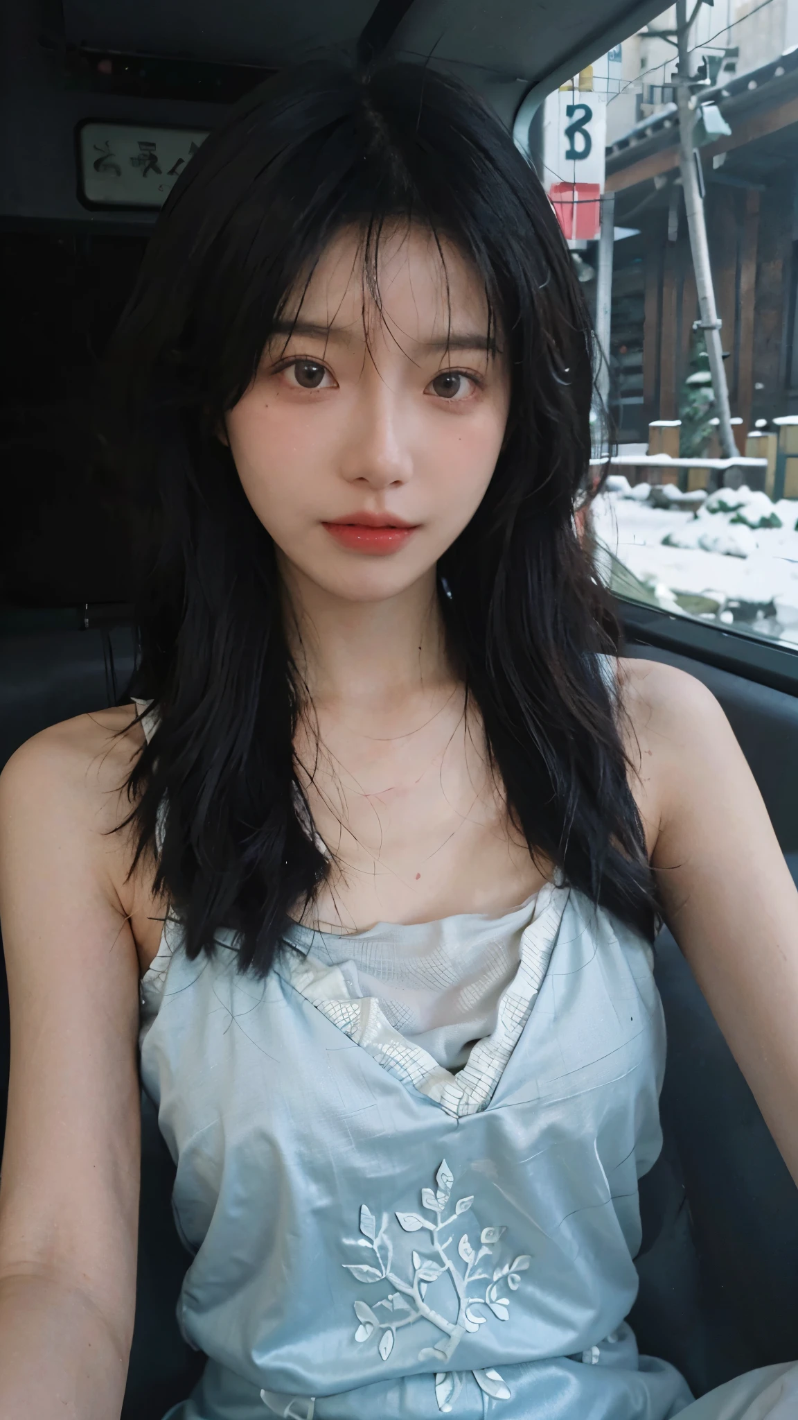 Film portrait photography, 2 girls, 2 girls,twin,bare shoulders, Shoulder length wavy hair, Snow-white cheongsam,(Realistic and detailed eyes, natural skin texture, Realistic facial details),, depth of field, Bokeh, Vibrant details, Detailed and detailed, Surrealism, 35mm film, hazy, ,Selfie,