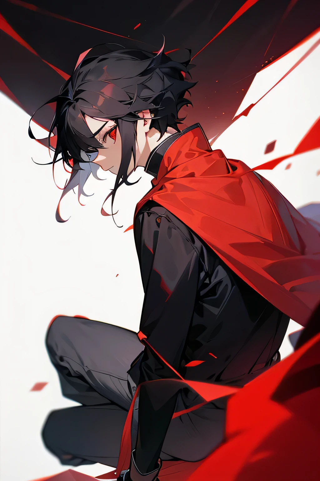 1 chico, corto_oscuro_cabello, Rojo_ojos, lleno_cuerpo
