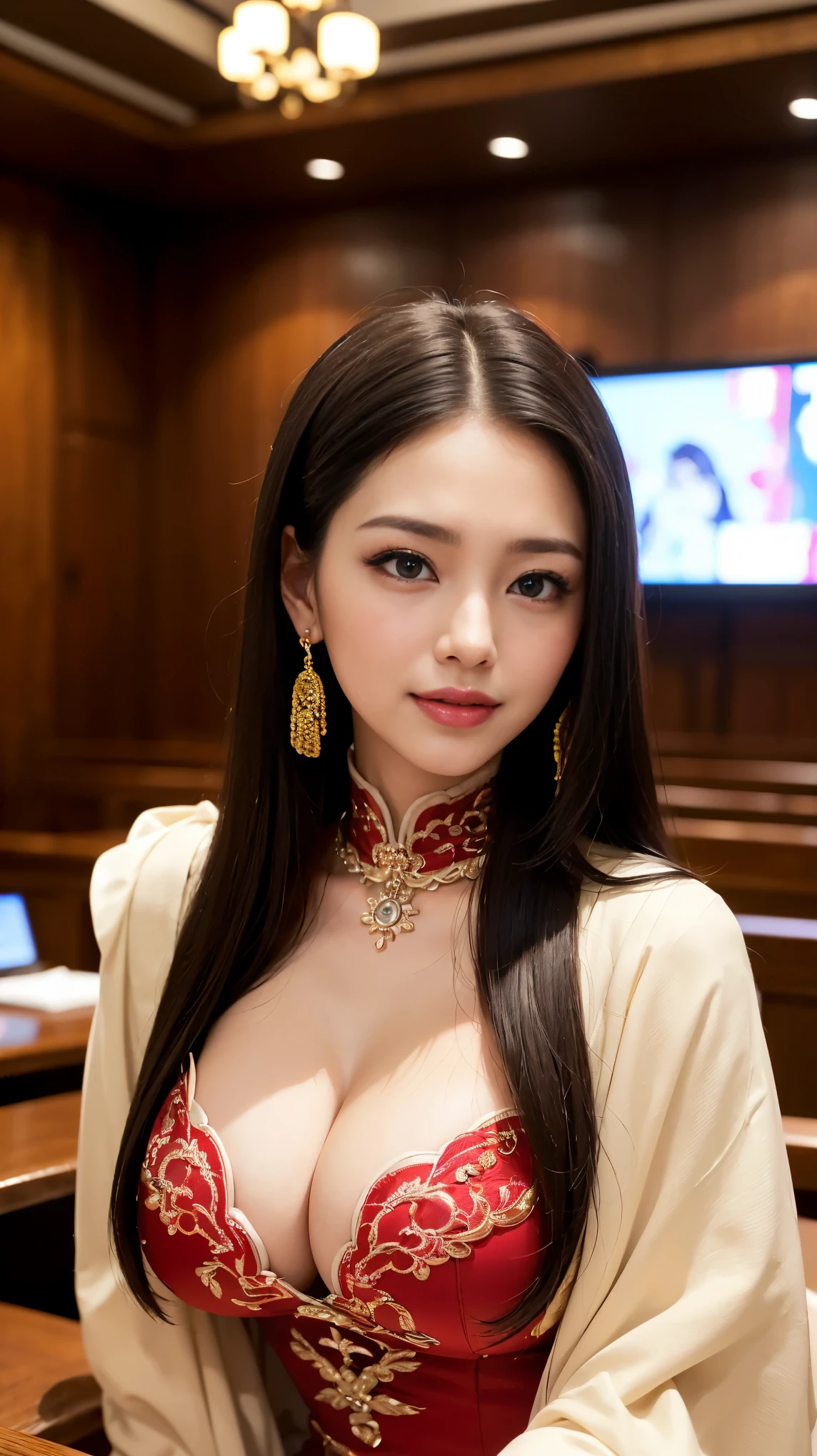((highest quality、table top、8k、best image quality、extremely complex and detailed depiction))、(Photo of the upper body of a Japanese prostitute:1.3)、Luxury Guru House at night、Japan'The most luxurious courtesan costume、((最もゴージャスなJapanのprostitute'giant costume、The most vivid and luxurious costume Iglon costume、The most luxurious and huge garrison、An unimaginably luxurious garrison、Very luxurious and huge garrison、Huge courtroom in the middle of the night、very intricate decoration、Very clear huge garrison))、(Please look at me、bewitching smile、perfect makeup、long eyelashes、lipstick、pink eyeshadow、perfect anatomy、slight smile)、(A clear background of huge garrisons:1.prostitute、prostitute、spouse、concubine、Nasty Woman:1.3)