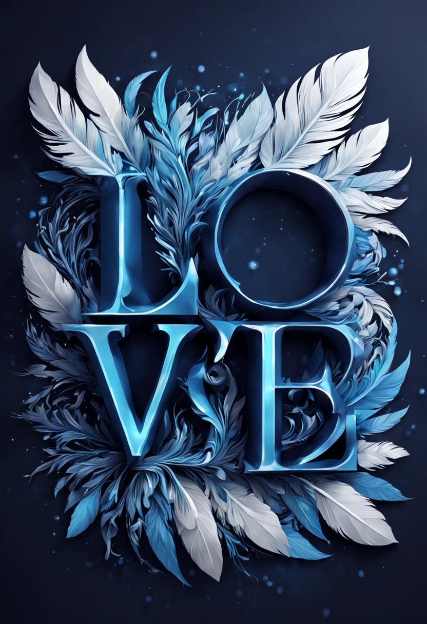  Font design text symbols "love", 创意font设计love, font, Detailed translucent feathers、 Winter theme、Colorful glowing very detailed、abstract background、Tangled and extremely detailed description of intricate details,    masterpiece, beautiful. Realistic best quality photo quality.ultra high definition