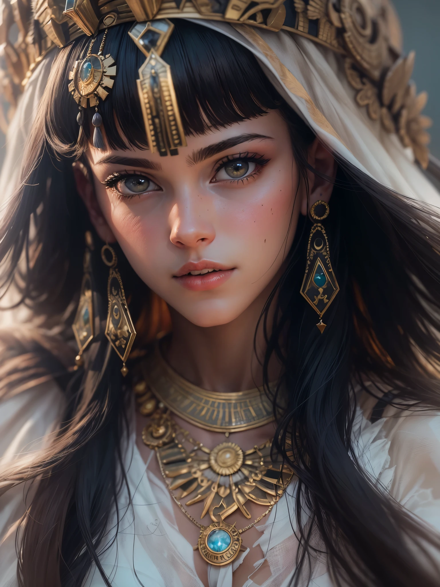 Close-up of a woman wearing a headdress and feathers, cleopatra portrait, beautiful cleopatra, 3d, goddess, portrait, アステカ王女のportrait, goddessとしてのナタリー・ポートマン, cleopatra, 映画のgoddessのクローズショット, egyptian princess, goddessのクローズアップportrait, zbrush art, 超realisticファンタジーアート, Black Emma Watson becomes Egyptian, realistic digital art,be familiar with,realistic, be familiar with, skin texture, hyper be familiar with, realistic skin texture, armature, highest quality, 超High resolution, (写真realistic:1.4),, High resolution, be familiar with,
raw photos, Shapuri, by lee jeffries nikon d850 film stock 写真graph 4 kodak portra 400 camera f1.6 lens rich colors hyper realistic lifelike texture dramatic lighting unrealengine trending on artstation cinestill 800