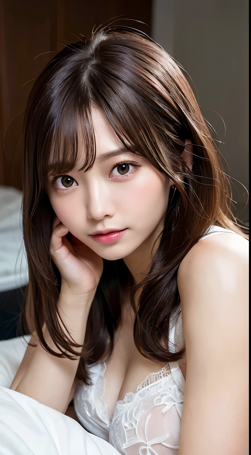 (Ultra Realistic), (High Resolution), (8K), (Very Detailed), (Beautiful and Detailed Eyes), (Best Quality), (Ultra Detailed), (Masterpiece), (Wallpaper), (Detailed Face), Solo, Woman, Lookout, Detailed, Face, Dark, Deep Shadow, Low Key, Smile, Bust, Transparent Underwear, Mekosuji, Body Hair, Pubic Hair, Armpit Hair, Long Legs, Thin Waist, Buttocks, Ultra Fine Makeup, Woman lying in bed in long-stay suit with ultra fine clothes, seductive woman, beautiful attractive woman, highly detailed artgerm, ig model | Photo, Realistic, Live Action - (Realistic lighting, Top Quality, 8K, Masterpiece: 1.3)), Clear Focus: 1.2, 1 Girl, Perfect Beauty: 1.4, Slim Abs: 1.1, ((Long Dark Brown Hair, Big: 1.2)), (Full Leg Stockings: 1.2, Mesh White Panties), (Outdoor, Night: 1.1), City Street, Super Slender Face, Narrow Eyes, Double eyelids, hands on the head, open legs, facing the camera, facing the camera, top quality, masterpiece, ultra high resolution, (photorealism: 1.4), raw photo, 1 girl, darkness, deep