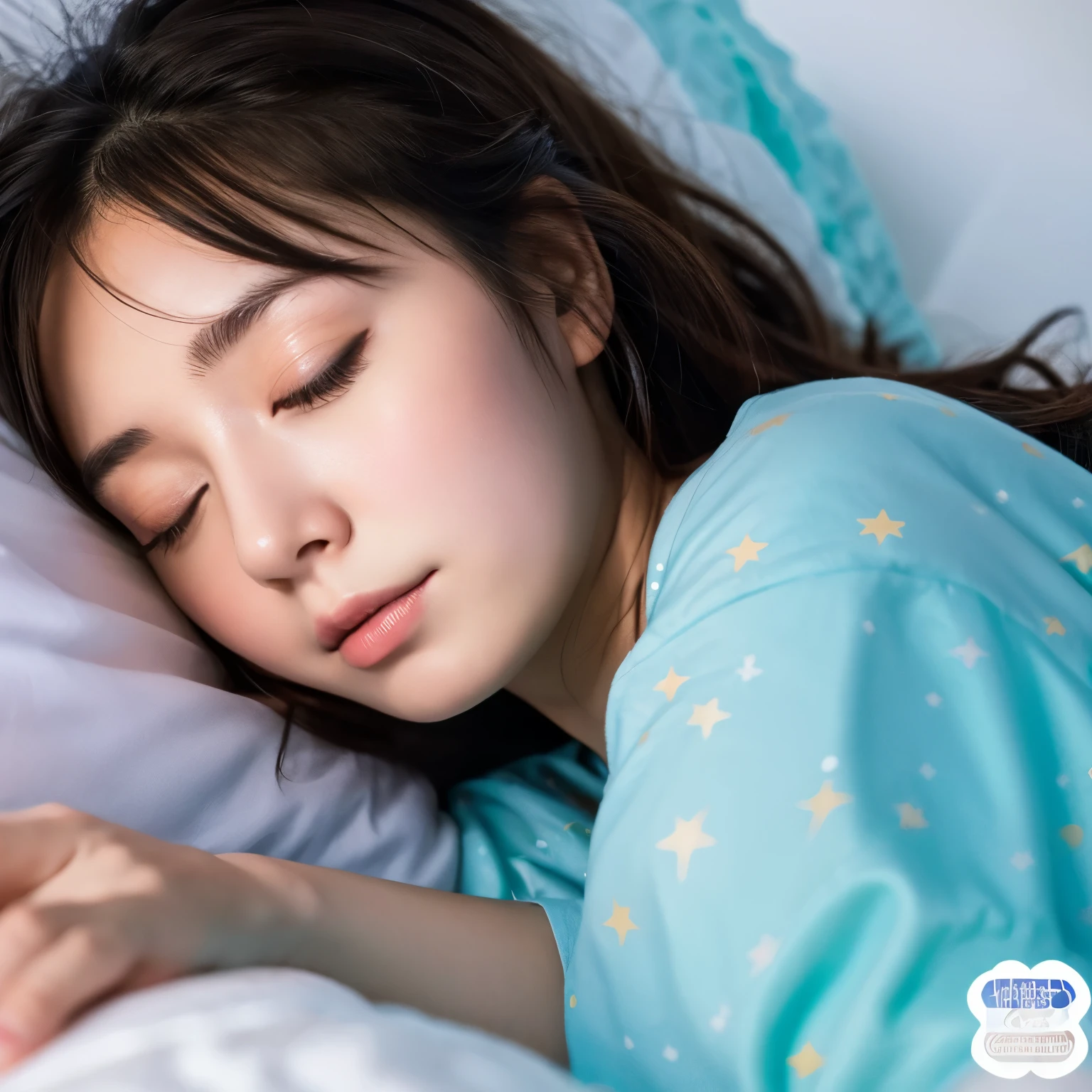 highest quality, masterpiece, ultra high resolution, 1 girl, camisole,sleeping face,in bed,The background is a starry sky