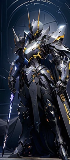 Alaphid knight in armor standing in dark room with sword, Black fire reflective armor, cyberpunk flame suit, Violent Skeleton Knight Black Armor, heavy metal armor, cybernetic flame armor, Black heavy armor, damaged armor, cybernetic fire armor, full body x-force clothing, Thick obsidian armor, Spiked scrap metal armor