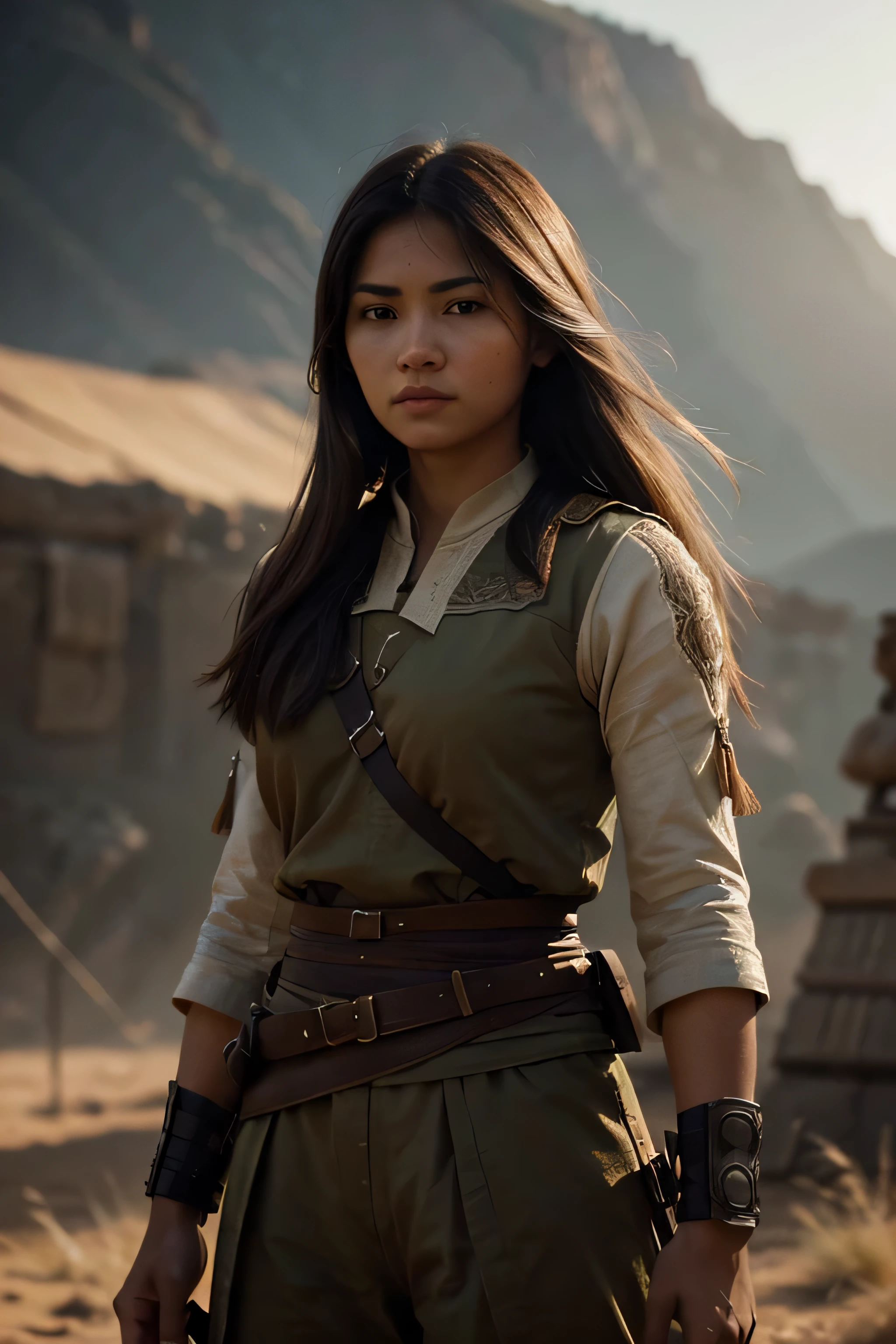 A full body picture of a Female Geronimo. a the head of her Apache army. best quality, realistic, photorealistic, (intricate details:1.2), (delicate detailed), (cinematic light), clear line, sharp focus, realistic face, detailed face, unity 8k wallpaper, ultra high res, (photorealistic:1.4), looking at viewer 