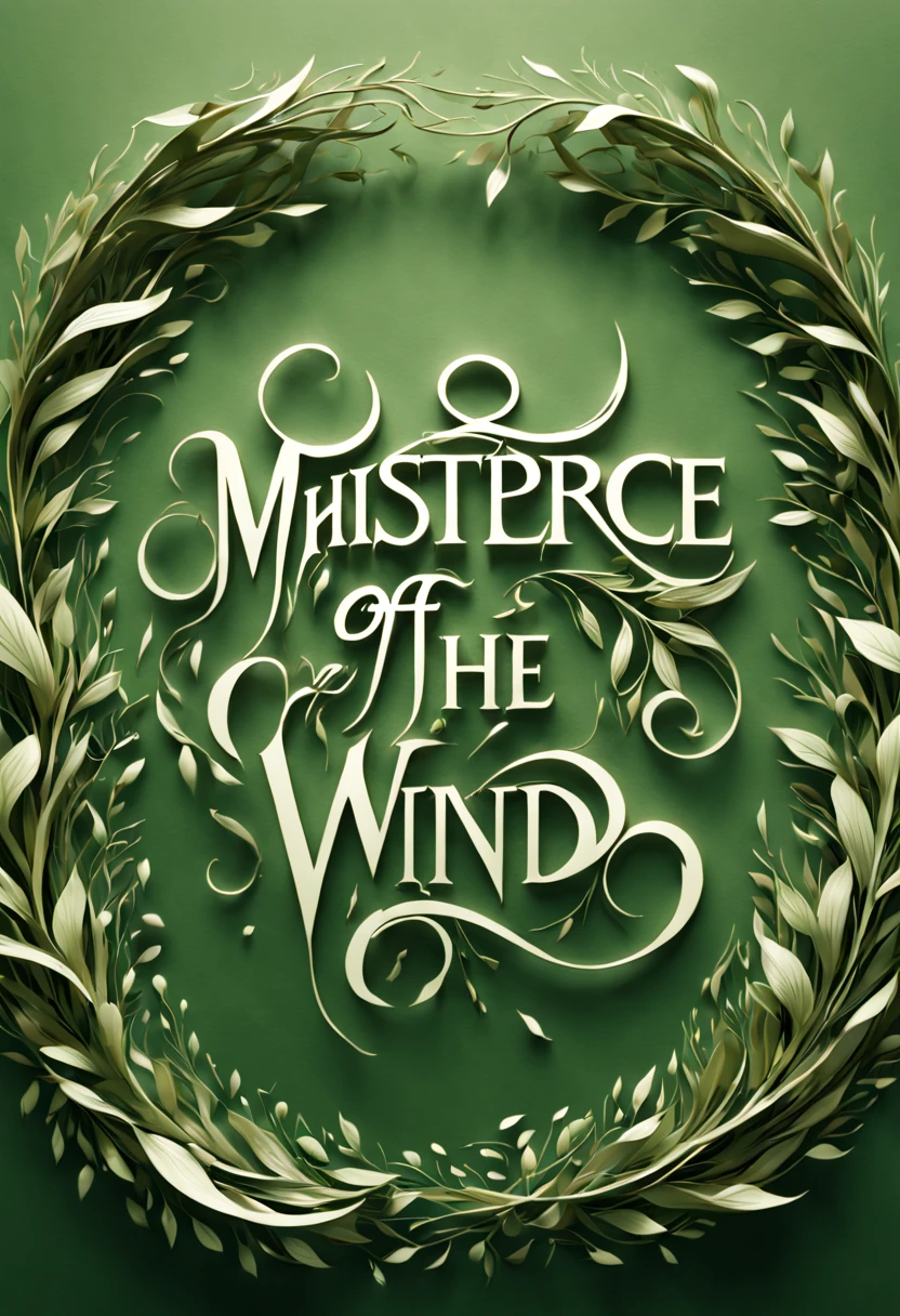 text logo, Whisper of the Wind: (masterpiece, high resolution, intricate:1.3), elegant font design, inspired by the movement of leaves in a gentle breeze, characters that flow into one another like branches swaying, (calligraphic strokes:1.2), thin to thick transitions, (earthy green palette:1.1), subtle gradients, background with a soft-focus, (whispery tendrils:1.1) at the edge of each letter, embodying the serenity of nature, top view, slight drop shadows for depth, the font name "Whisper of the Wind" showcased in a sentence.
